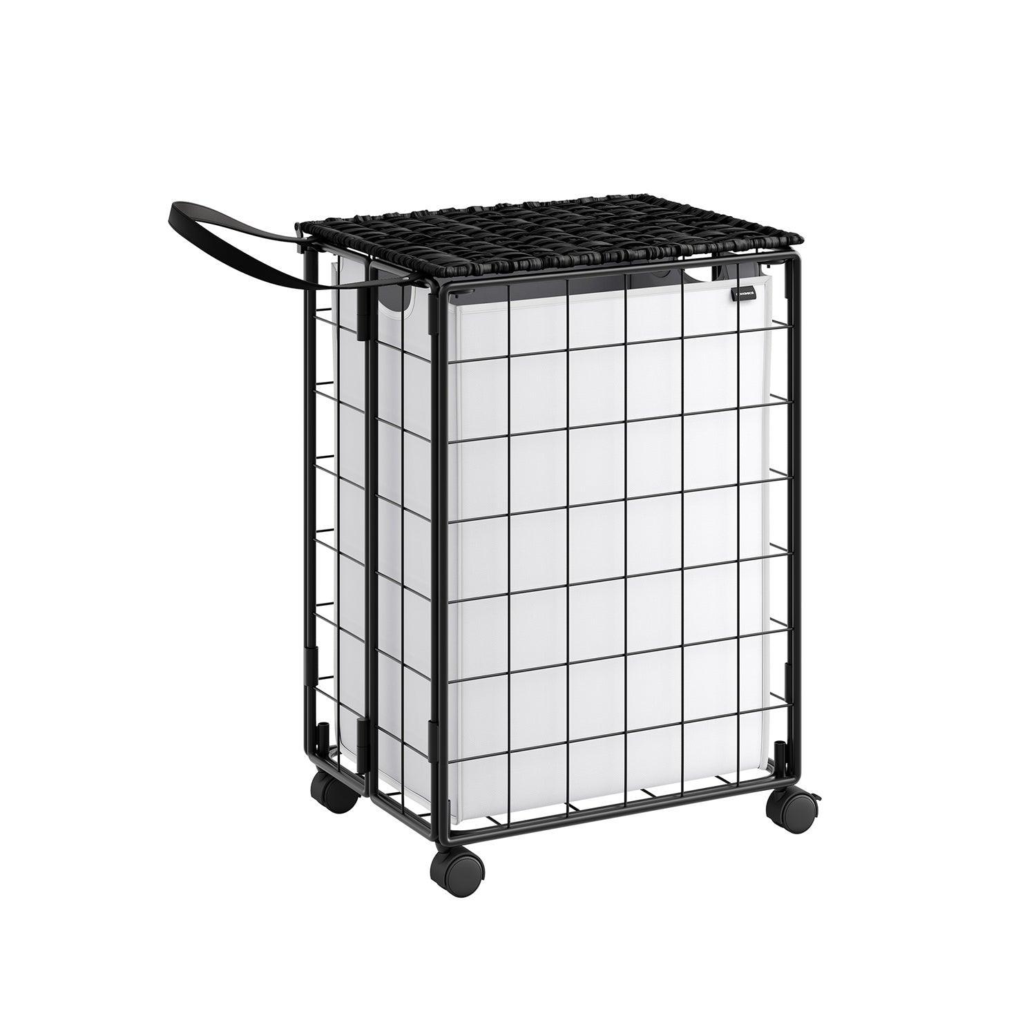 23.8-Gallon Laundry Hamper with Wheels Cloud Ink Black and Cloud White FredCo
