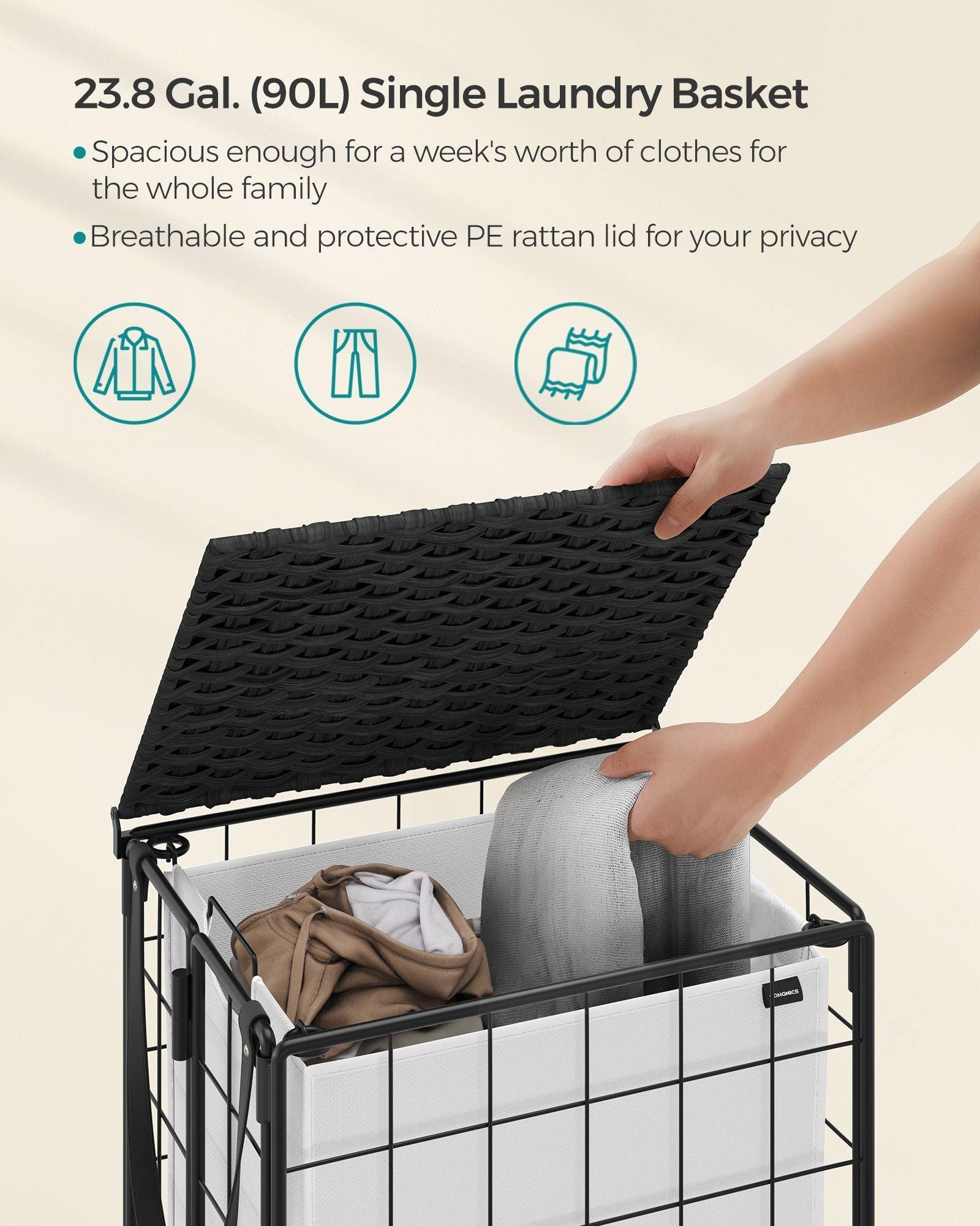 23.8-Gallon Laundry Hamper with Wheels Cloud Ink Black and Cloud White FredCo