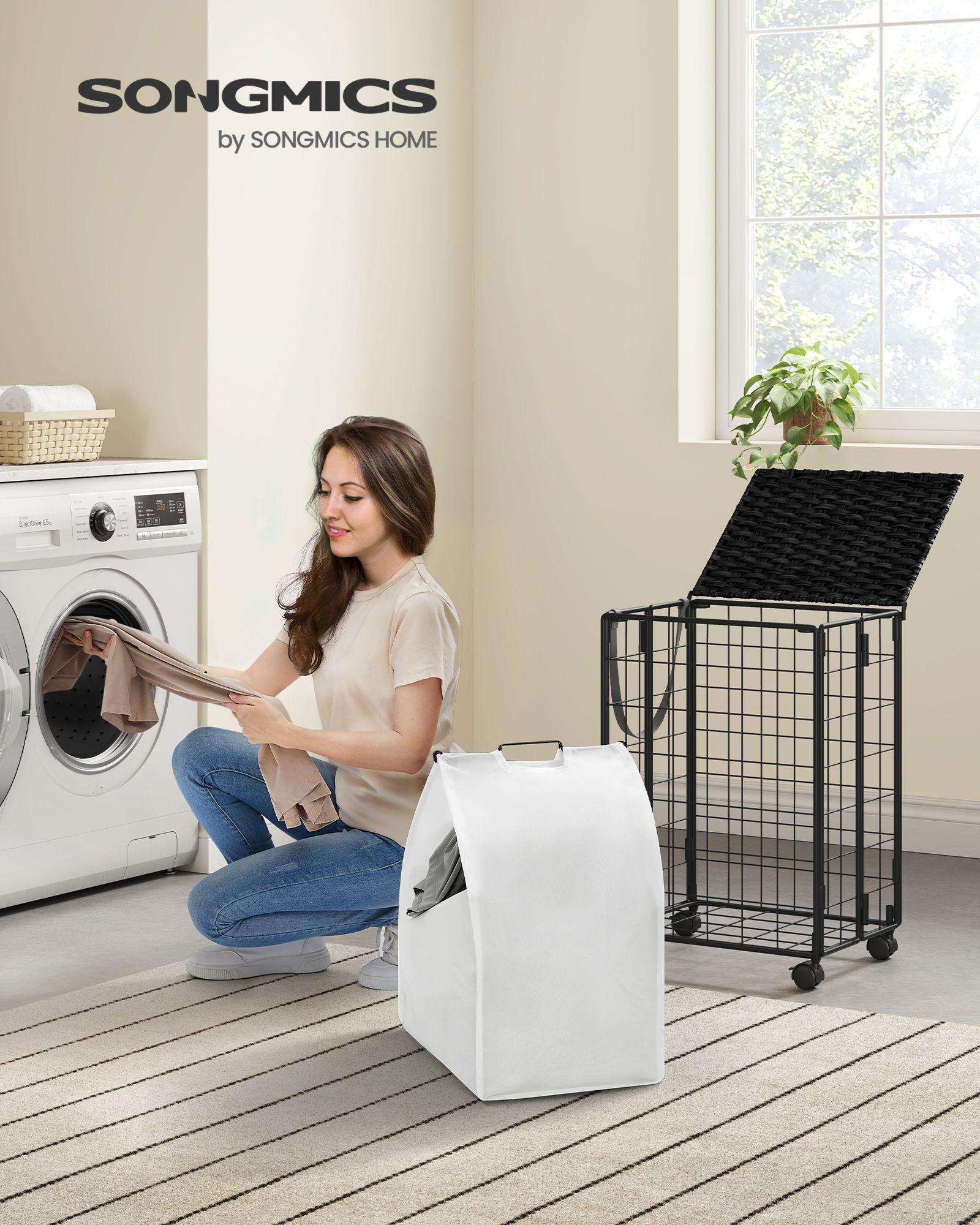 23.8-Gallon Laundry Hamper with Wheels Cloud Ink Black and Cloud White FredCo