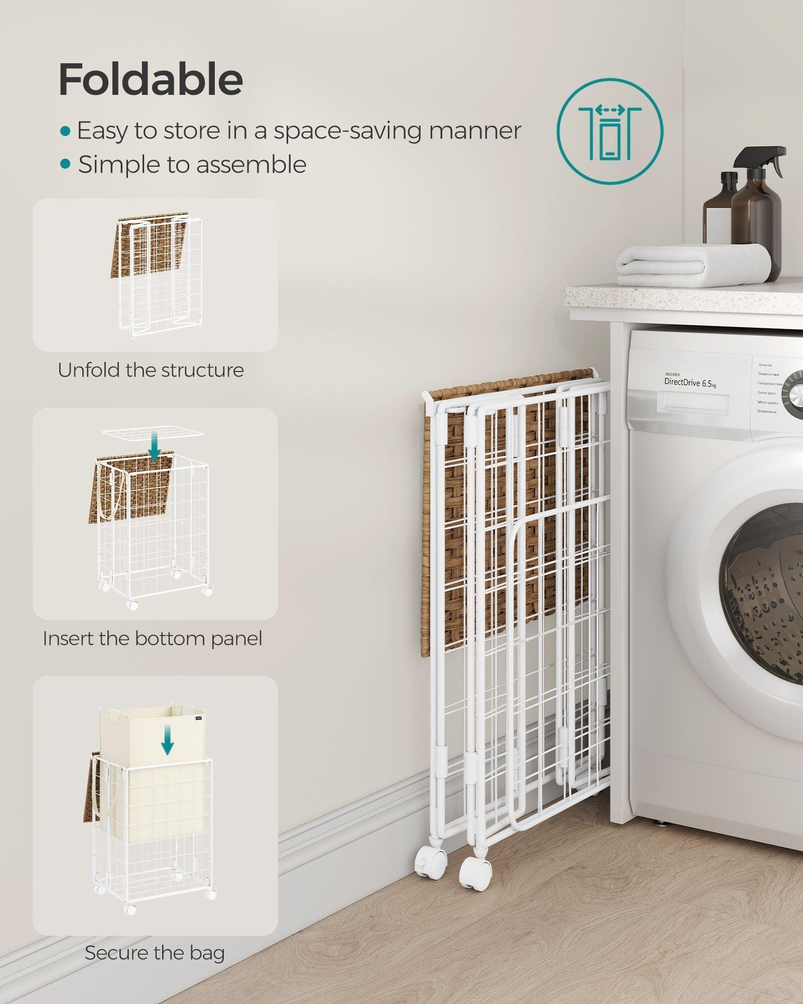23.8-Gallon Laundry Hamper with Wheels Natural Beige and Cream White FredCo