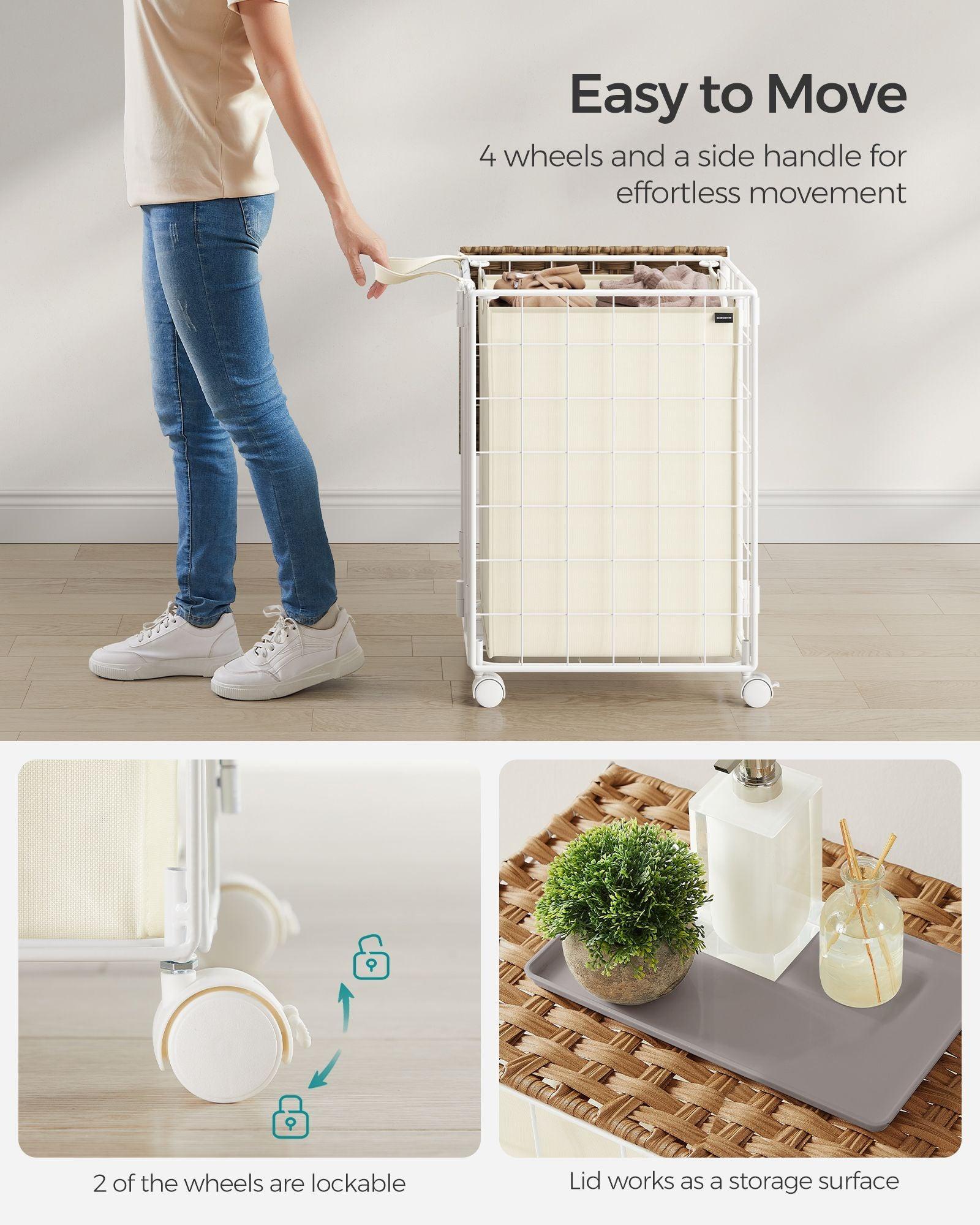 23.8-Gallon Laundry Hamper with Wheels Natural Beige and Cream White FredCo