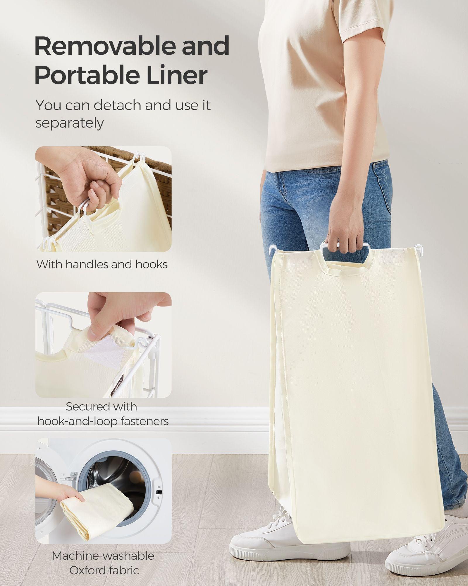 23.8-Gallon Laundry Hamper with Wheels Natural Beige and Cream White FredCo