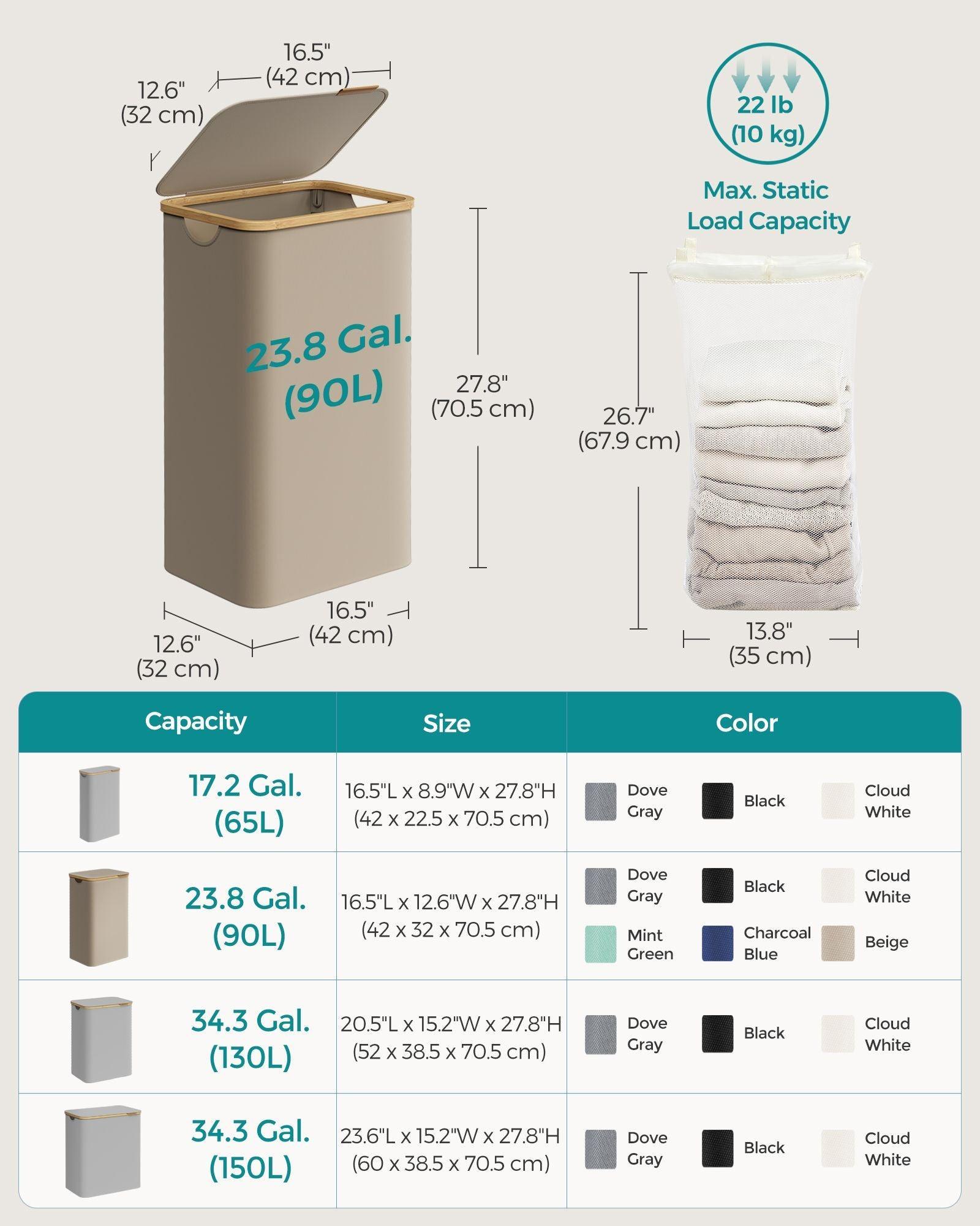 23.8 Gallons (90L) Laundry Hamper with Lid Camel Brown FredCo