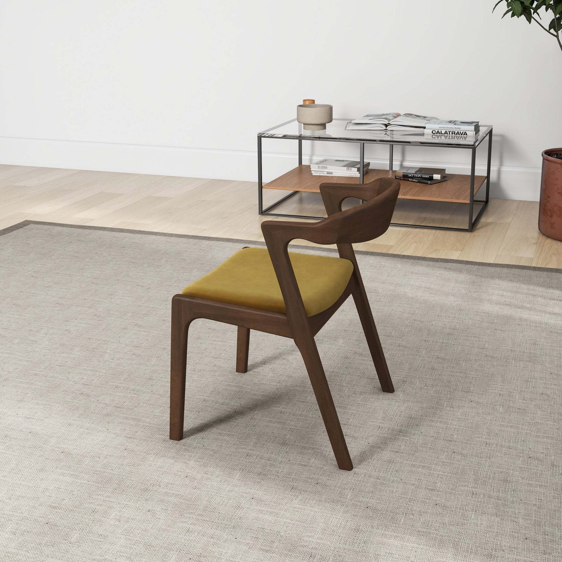Dakota Dark Yellow Velvet Dining Chair (Set of 2) With Solid Wood Legs and Mid-Century Modern Design 29.3'H x 16'W x 22'D FredCo