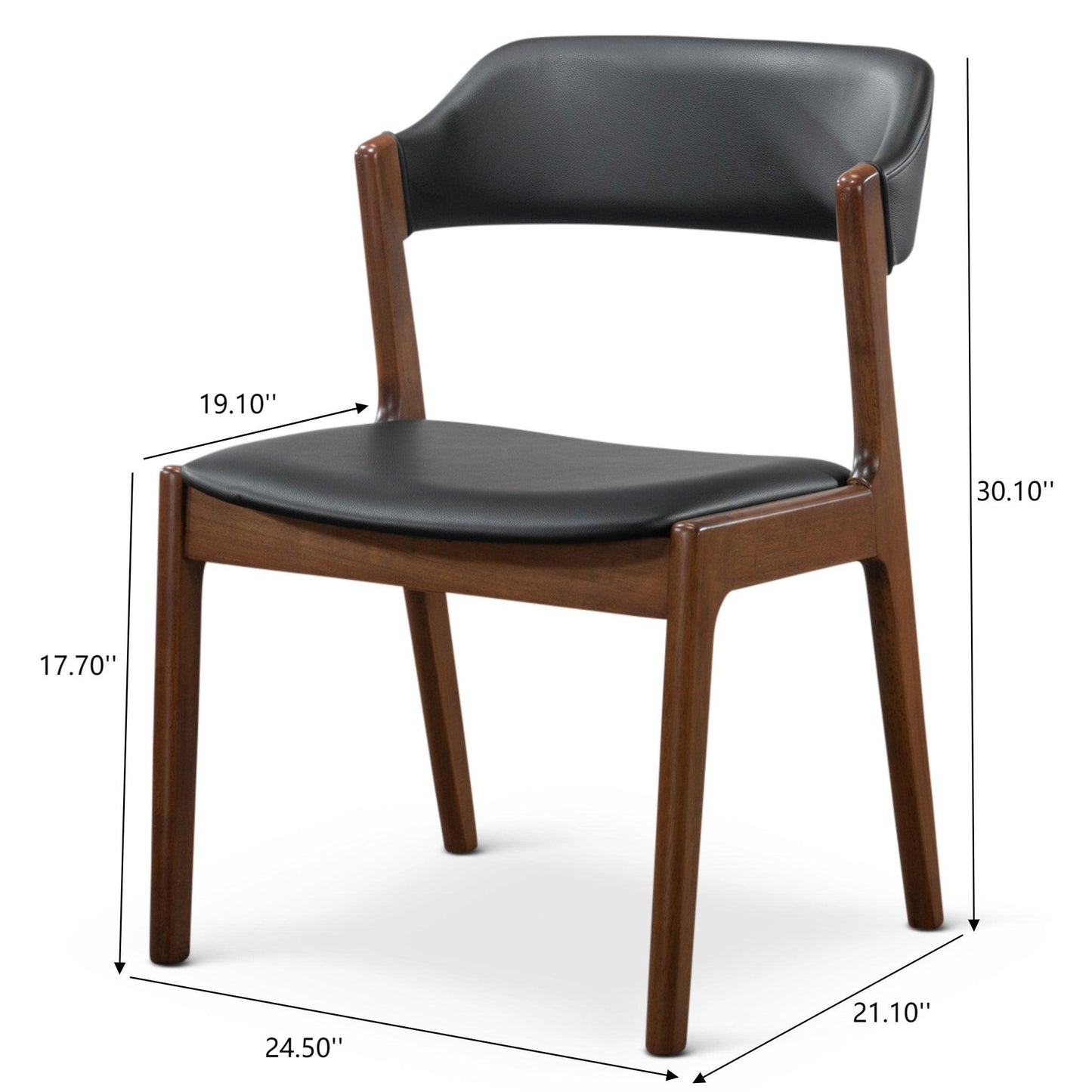 High Quality Enzo Mid-Century Modern Black Leather Dining Chair (Set of 2) with Solid Wood Base 21.1'W x 24.5'D x 30.1'H for Living Room Bedroom Outdoor FredCo