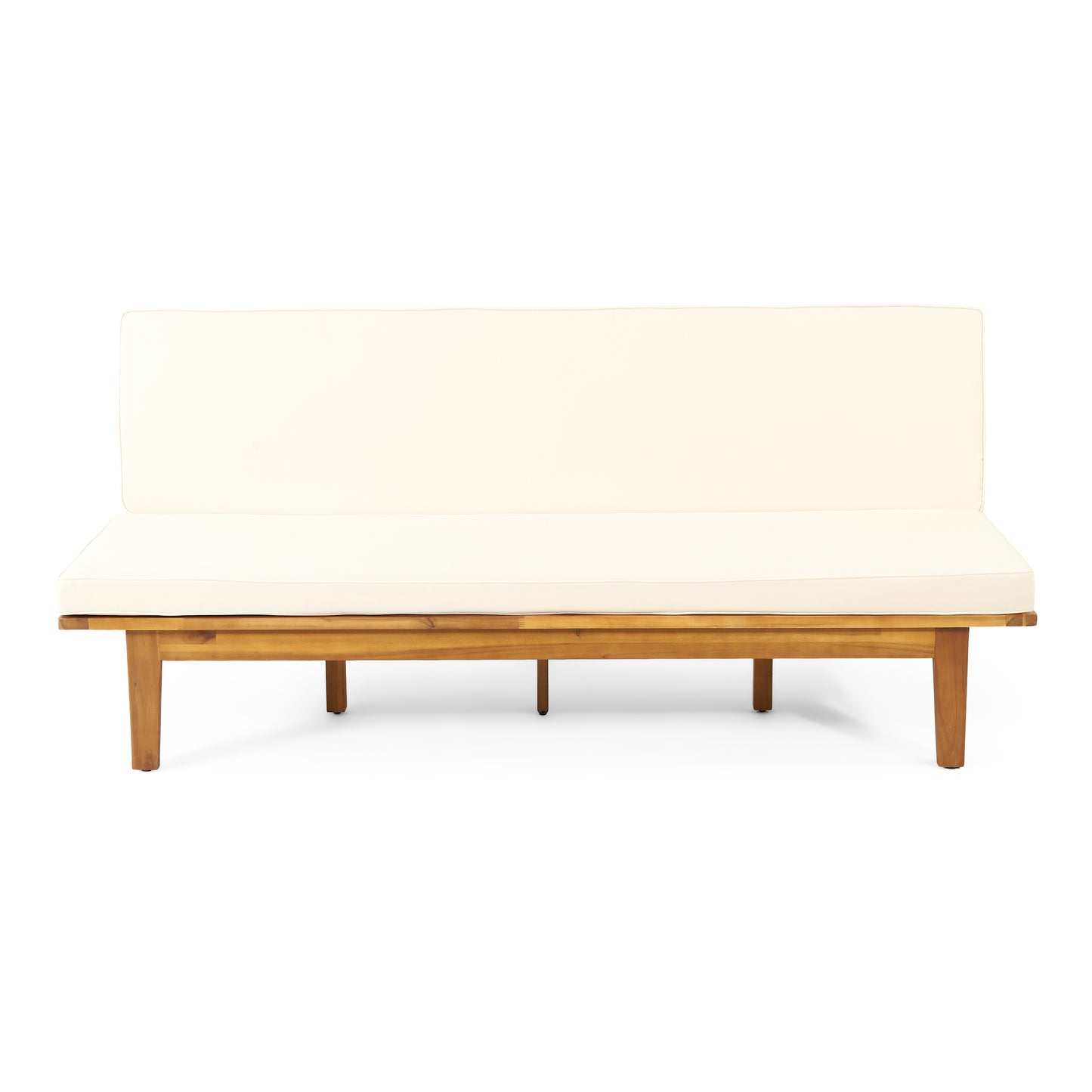 Outdoor Elegance Daybed with Convertible Design, Beige Cushion, Acacia Wood Frame FredCo