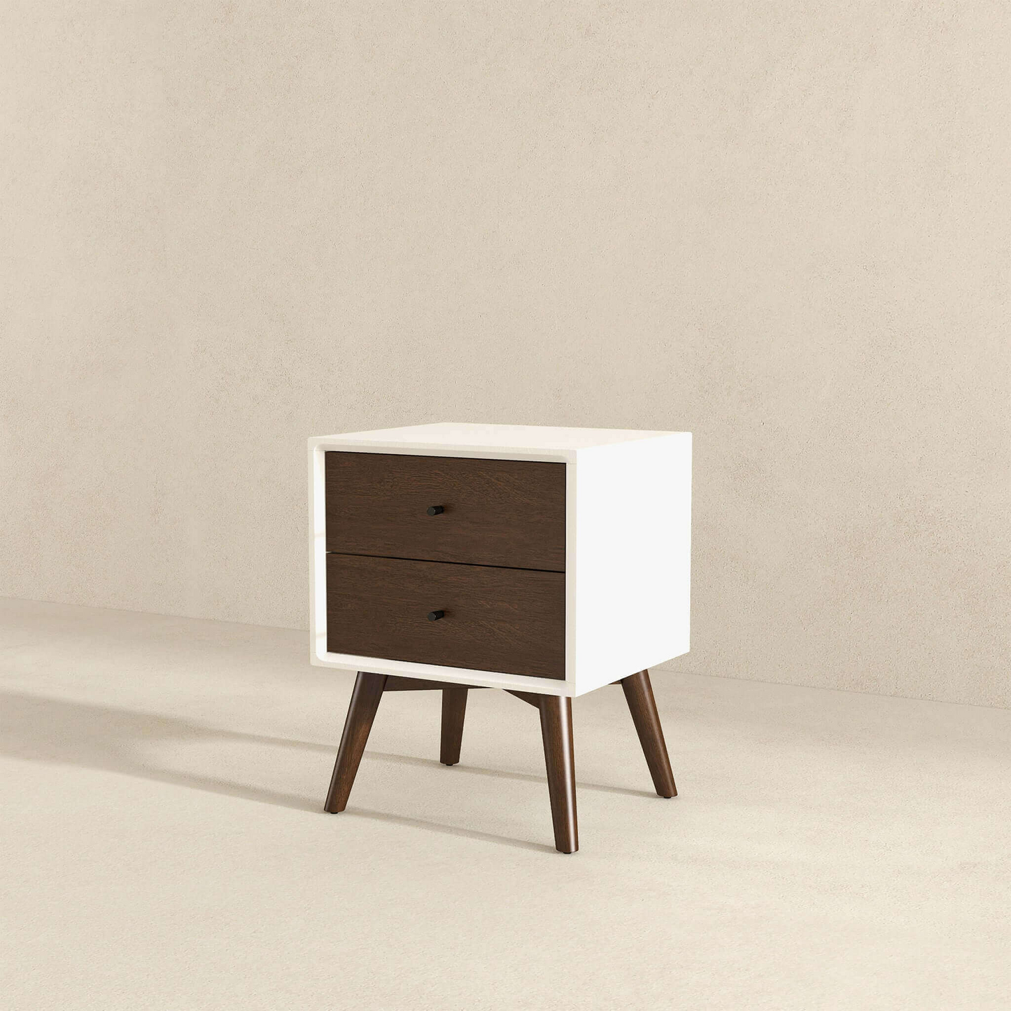 Caroline Mid Century Modern Style 2-Drawer White Night Stand Solid Wood 23.6'H x 17.7'W x 15.7'D FredCo