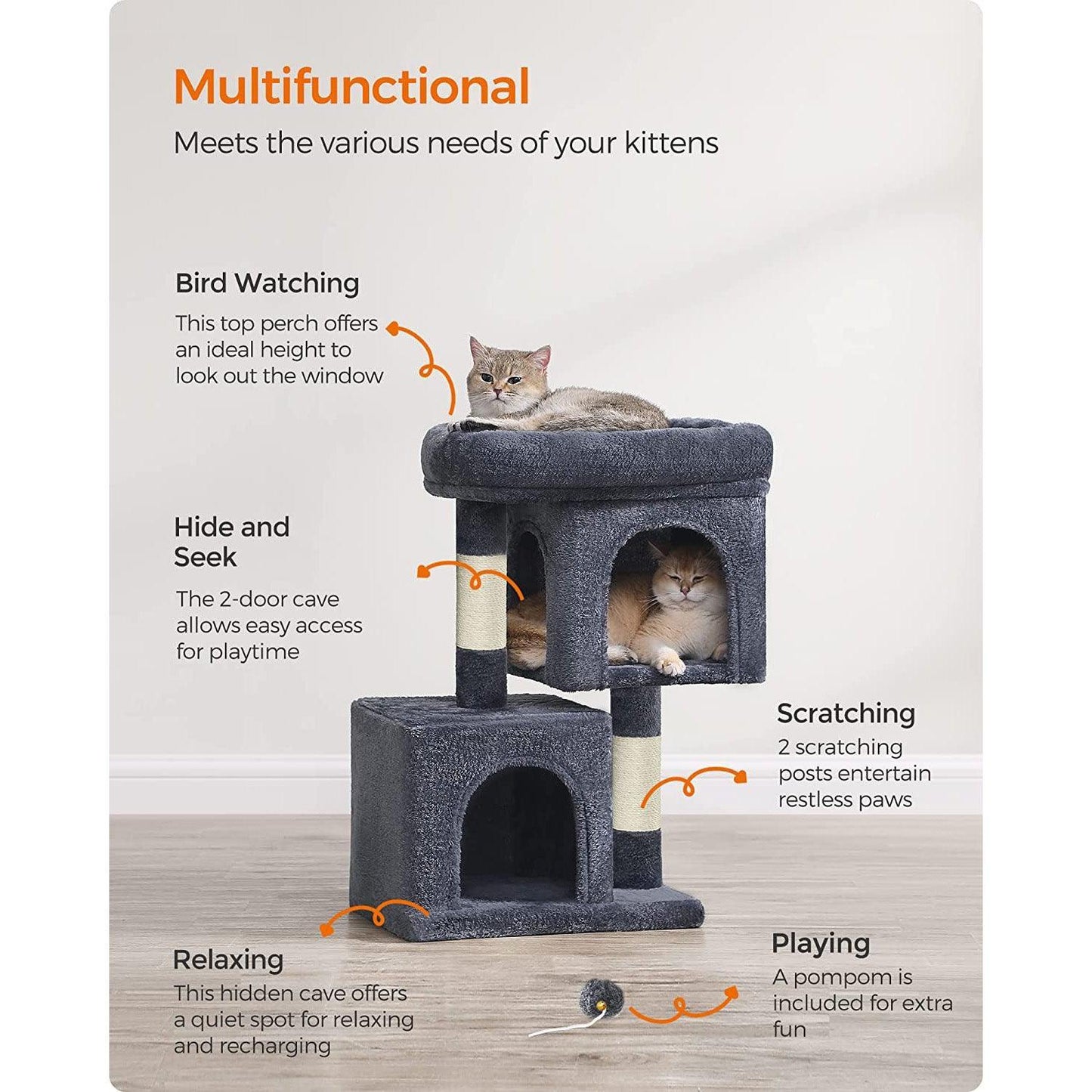 26.4-Inch Cat Tree Smoky Gray FredCo