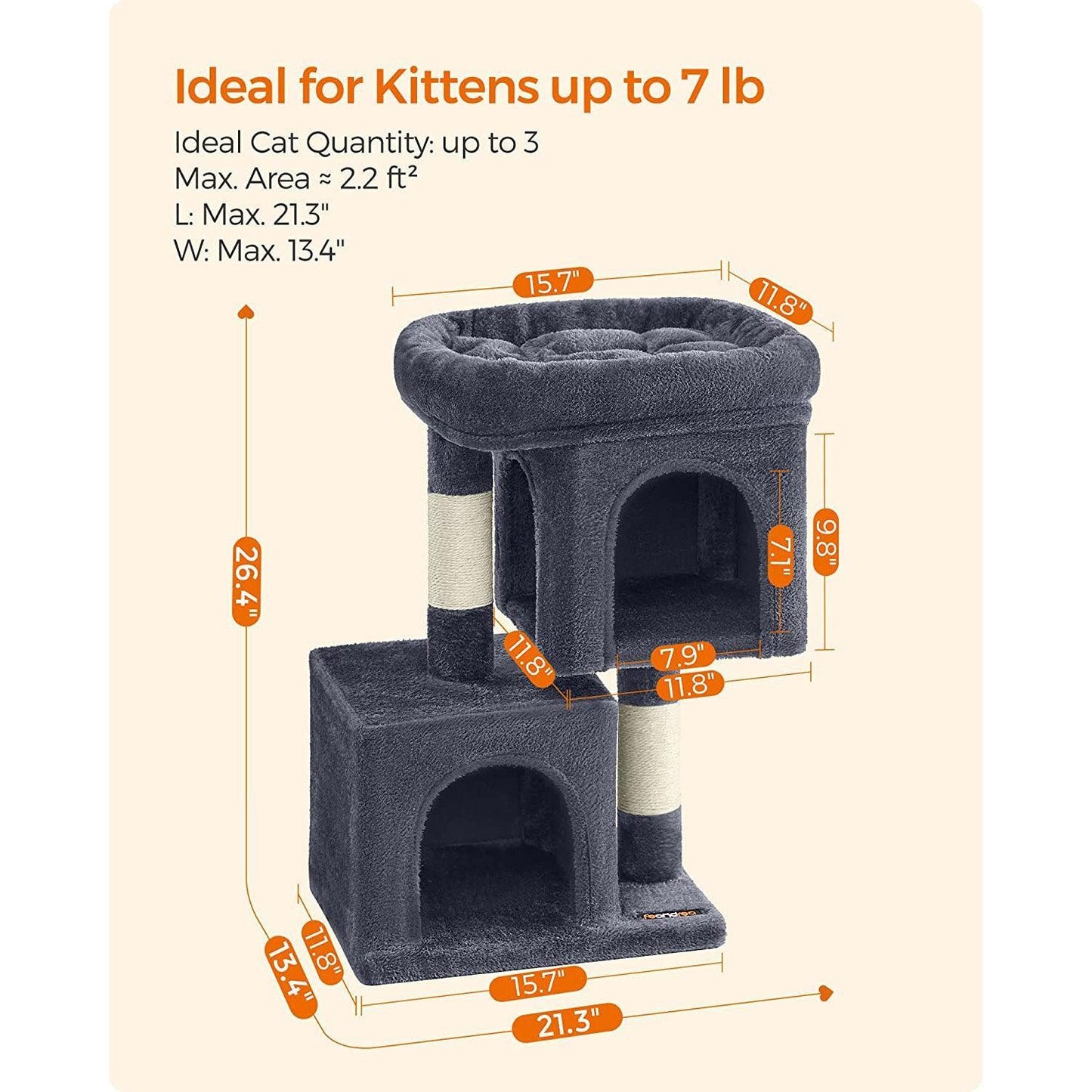 26.4-Inch Cat Tree Smoky Gray FredCo