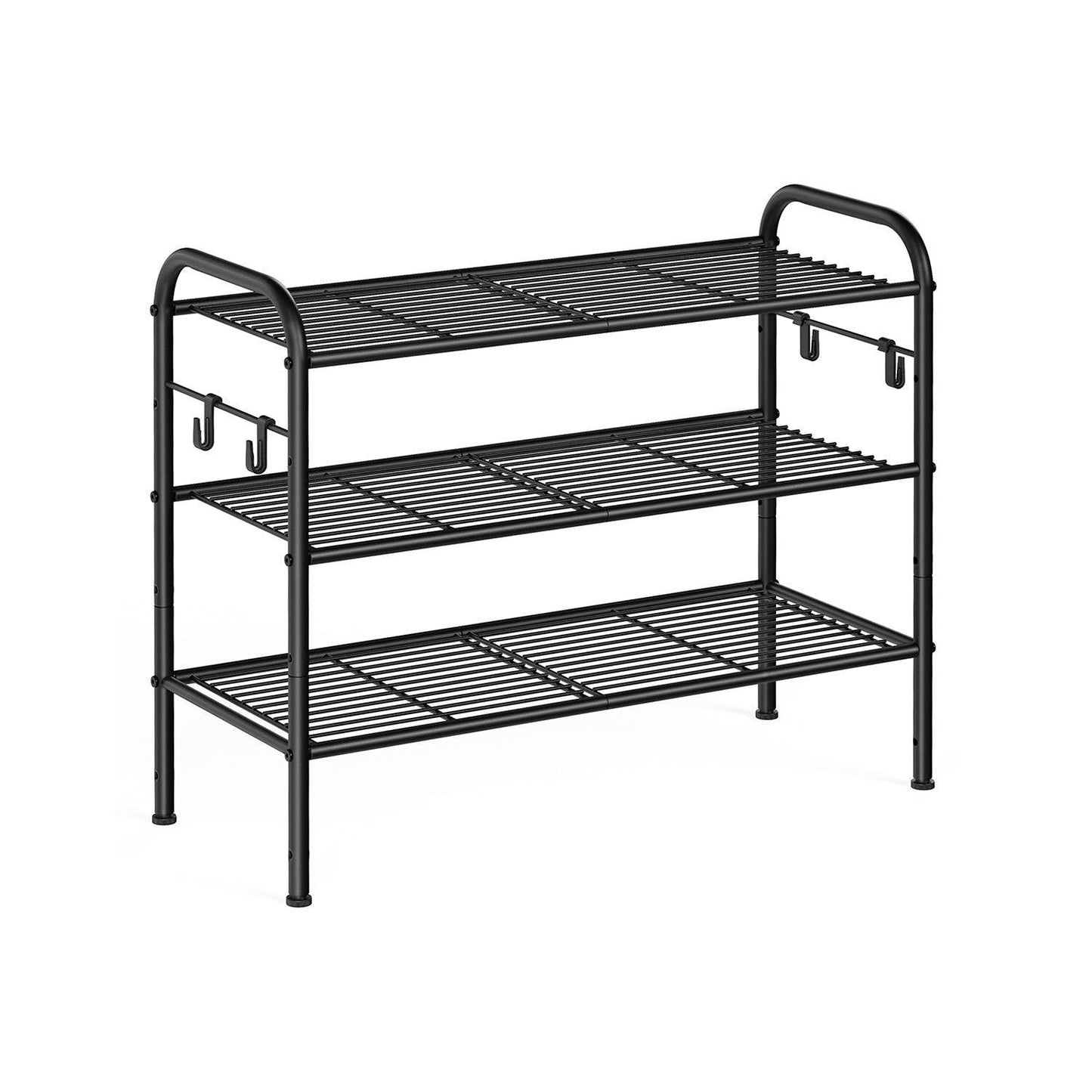 26.7" Wide 3-Tier Metal Shoe Rack with 4 Hooks Ink Black FredCo