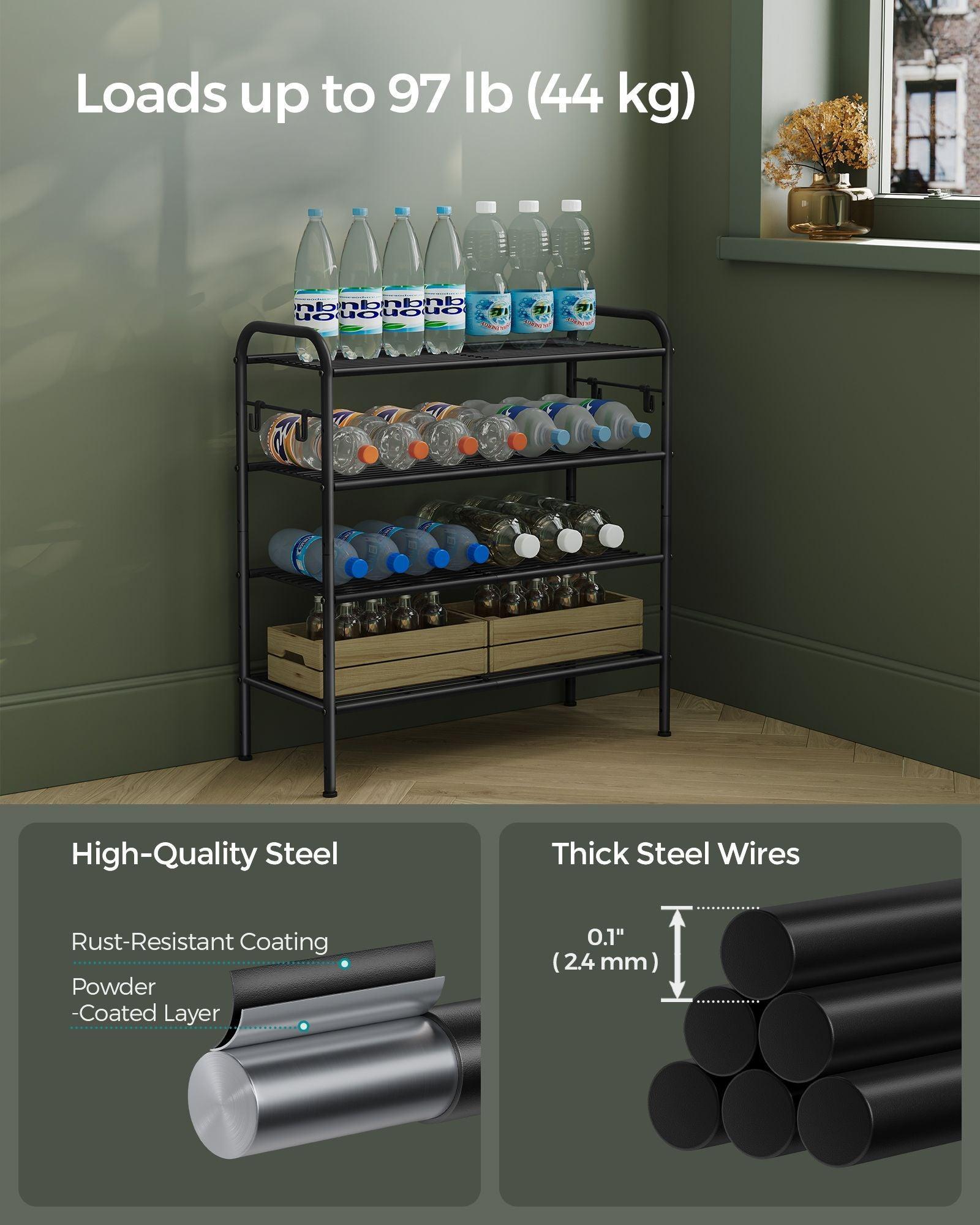 26.7" Wide 4-Tier Metal Shoe Rack with 4 Hooks Ink Black FredCo