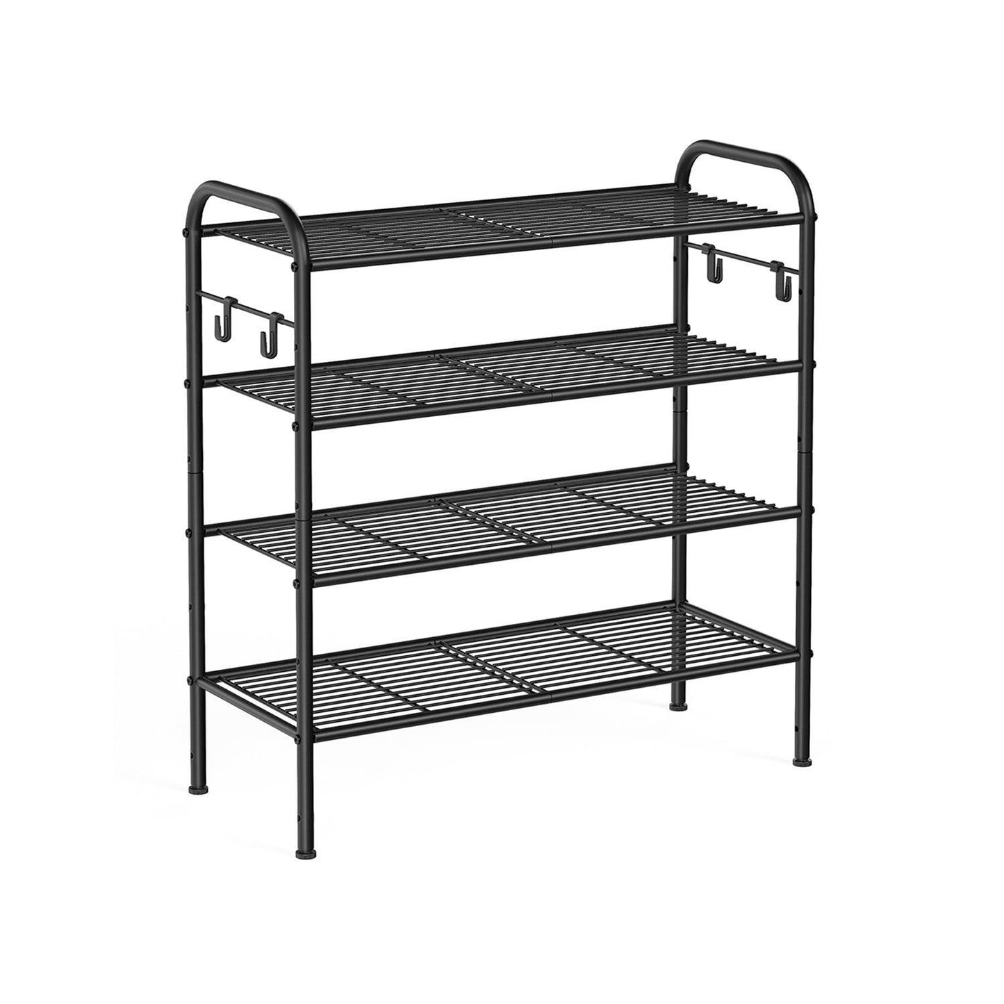 26.7" Wide 4-Tier Metal Shoe Rack with 4 Hooks Ink Black FredCo