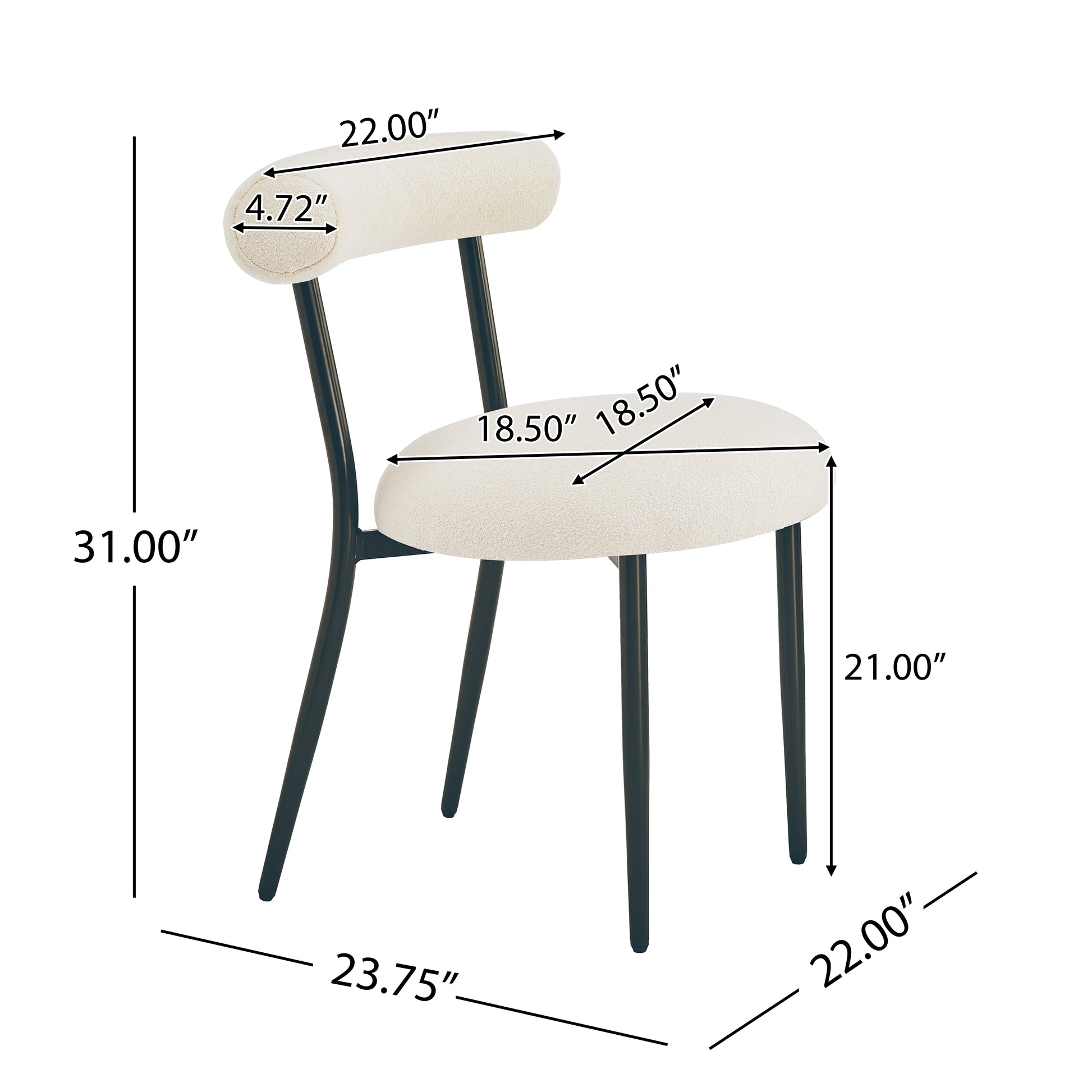 Dining Chair Set of 2, Modern Dining Room Chairs, Black Metal Frame, White Fabric FredCo