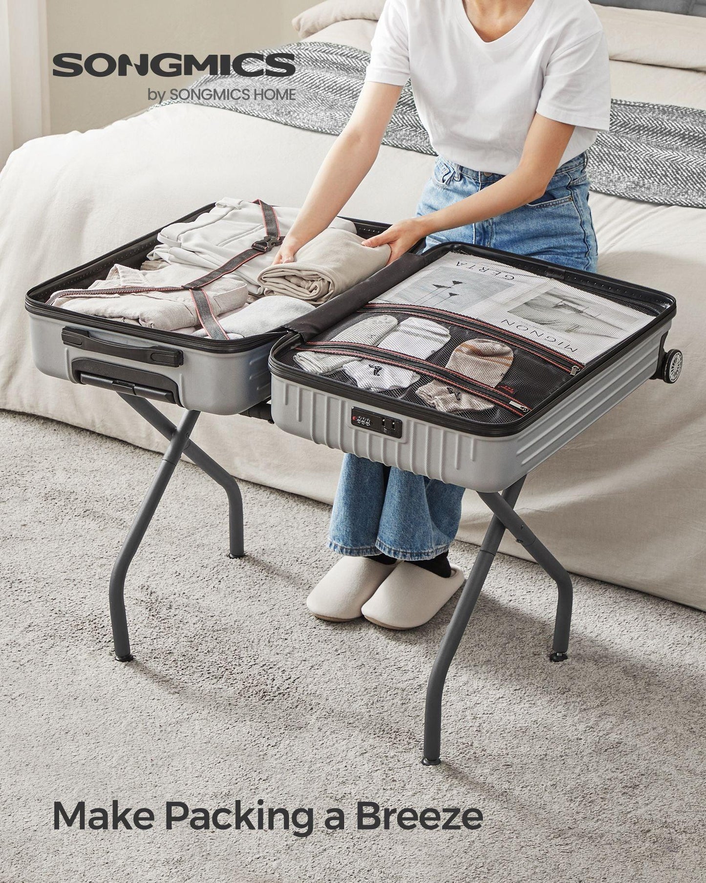 27.2”D x 15”W x 20.5”H Luggage Rack Forest Slate Gray FredCo
