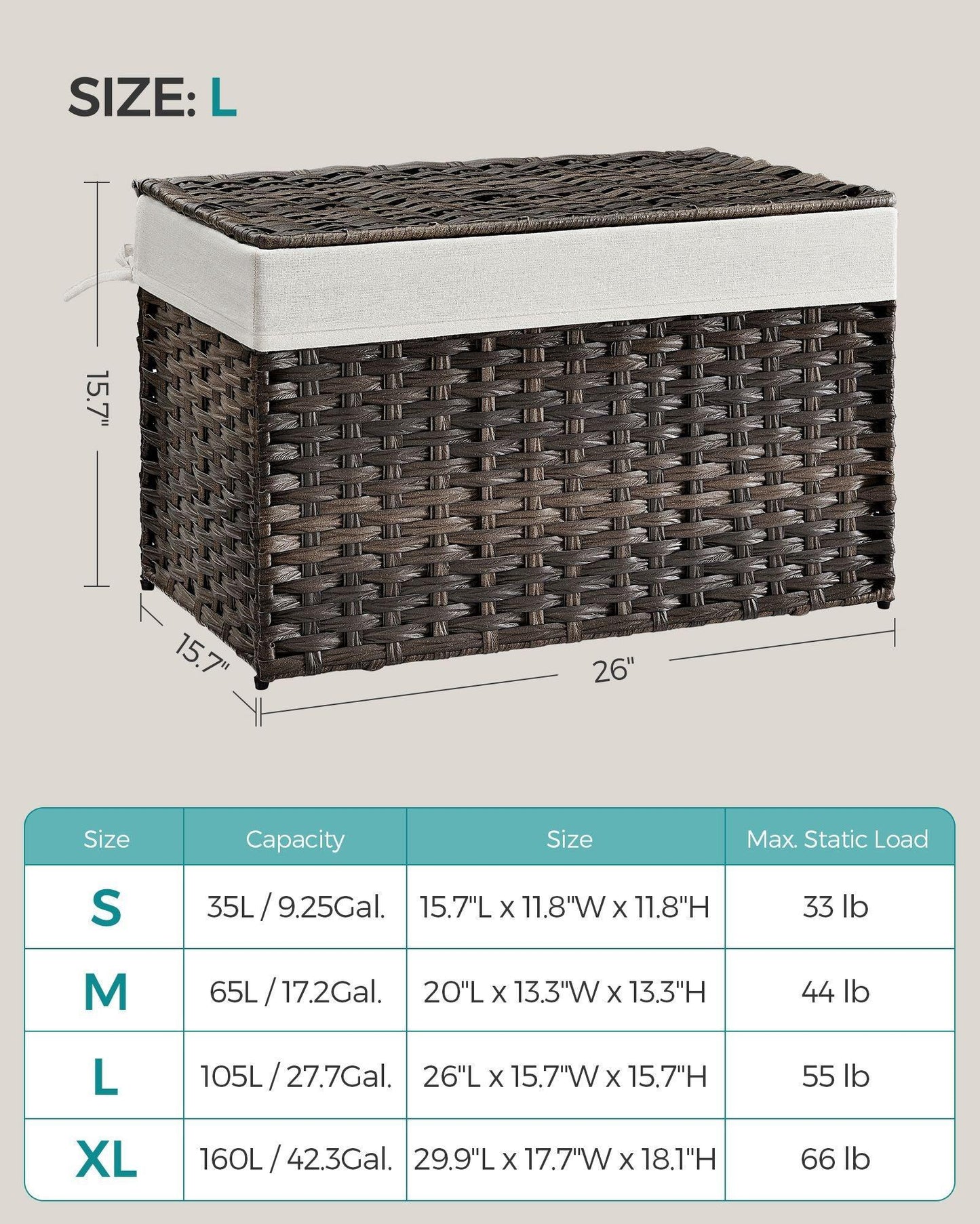 27.7 Gallon Woven Storage Basket with Lid FredCo