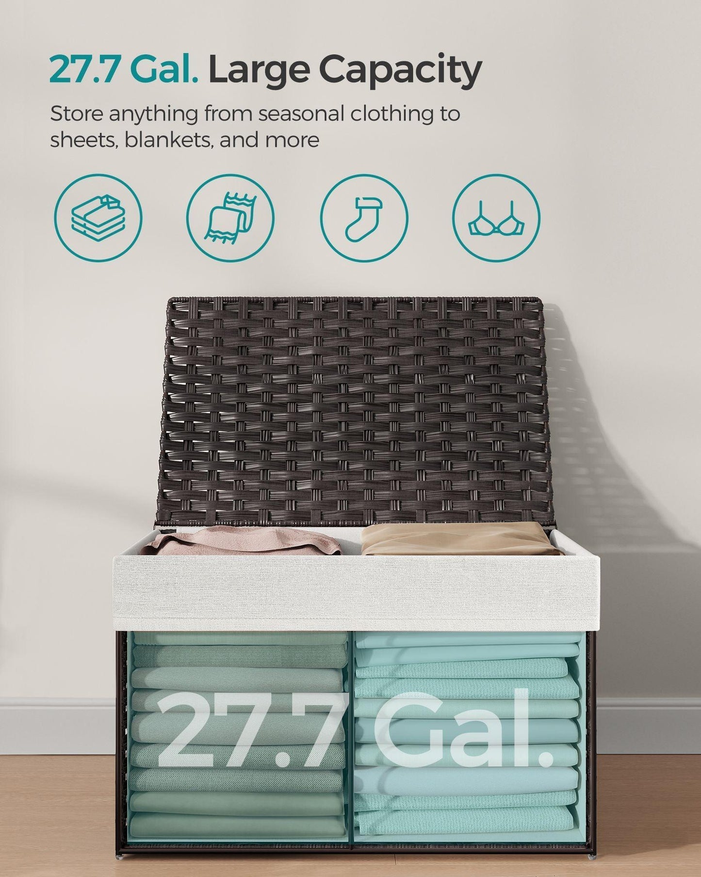 27.7 Gallon Woven Storage Basket with Lid FredCo