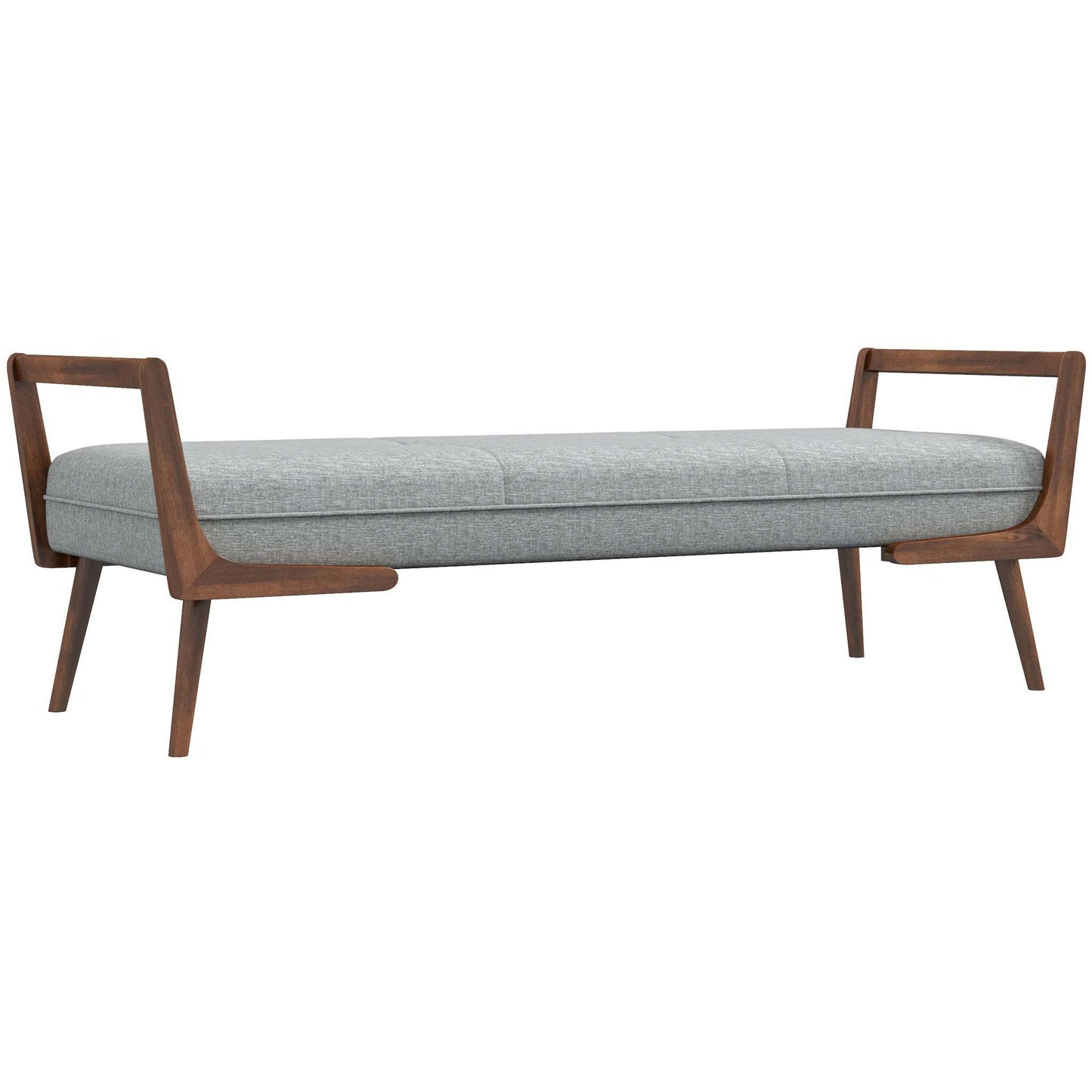 Modern Cora Mid Century Modern Gray Bench for Entryway, Living Room, Hallway,with Tufted Velvet Upholstery and Natural Walnut Wood Finish FredCo