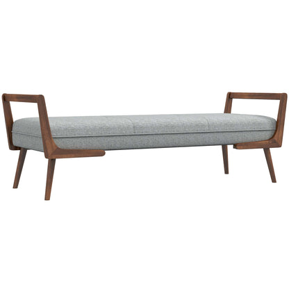 Modern Cora Mid Century Modern Gray Bench for Entryway, Living Room, Hallway,with Tufted Velvet Upholstery and Natural Walnut Wood Finish FredCo
