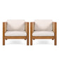 Outdoor Club Chair Set of 2, Acacia Wood Frame with Wicker Armrest and Beige Cushions,400 lbs Capacity FredCo