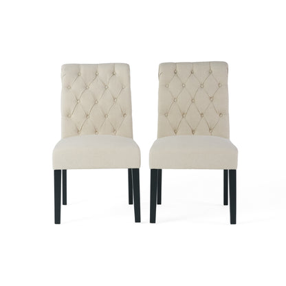 Dining Rolltop Chairs Set of 2,  Upholstered Armless Chair with Wood Leg, Ivory