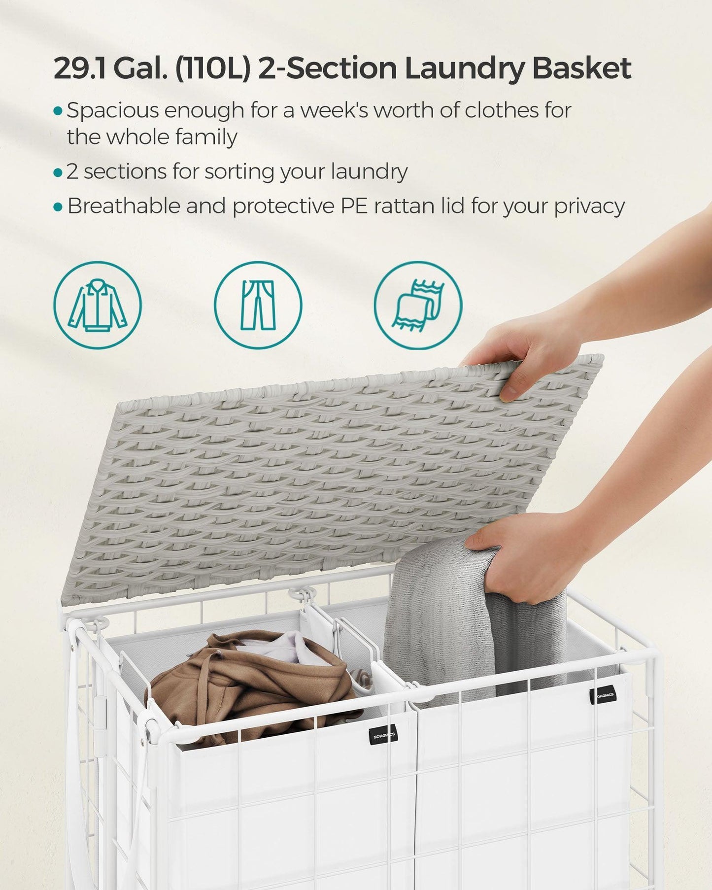 29.1-Gallon Laundry Hamper with Wheels Cloud White FredCo