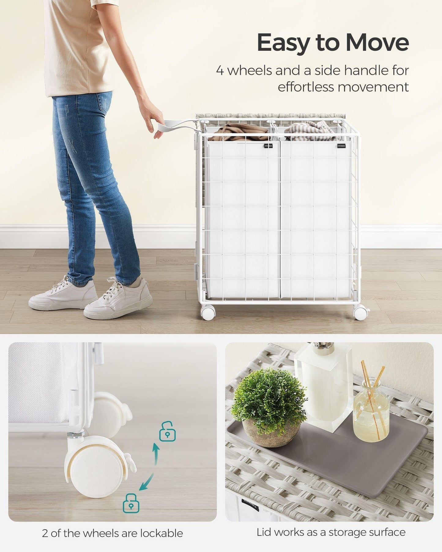 29.1-Gallon Laundry Hamper with Wheels Cloud White FredCo