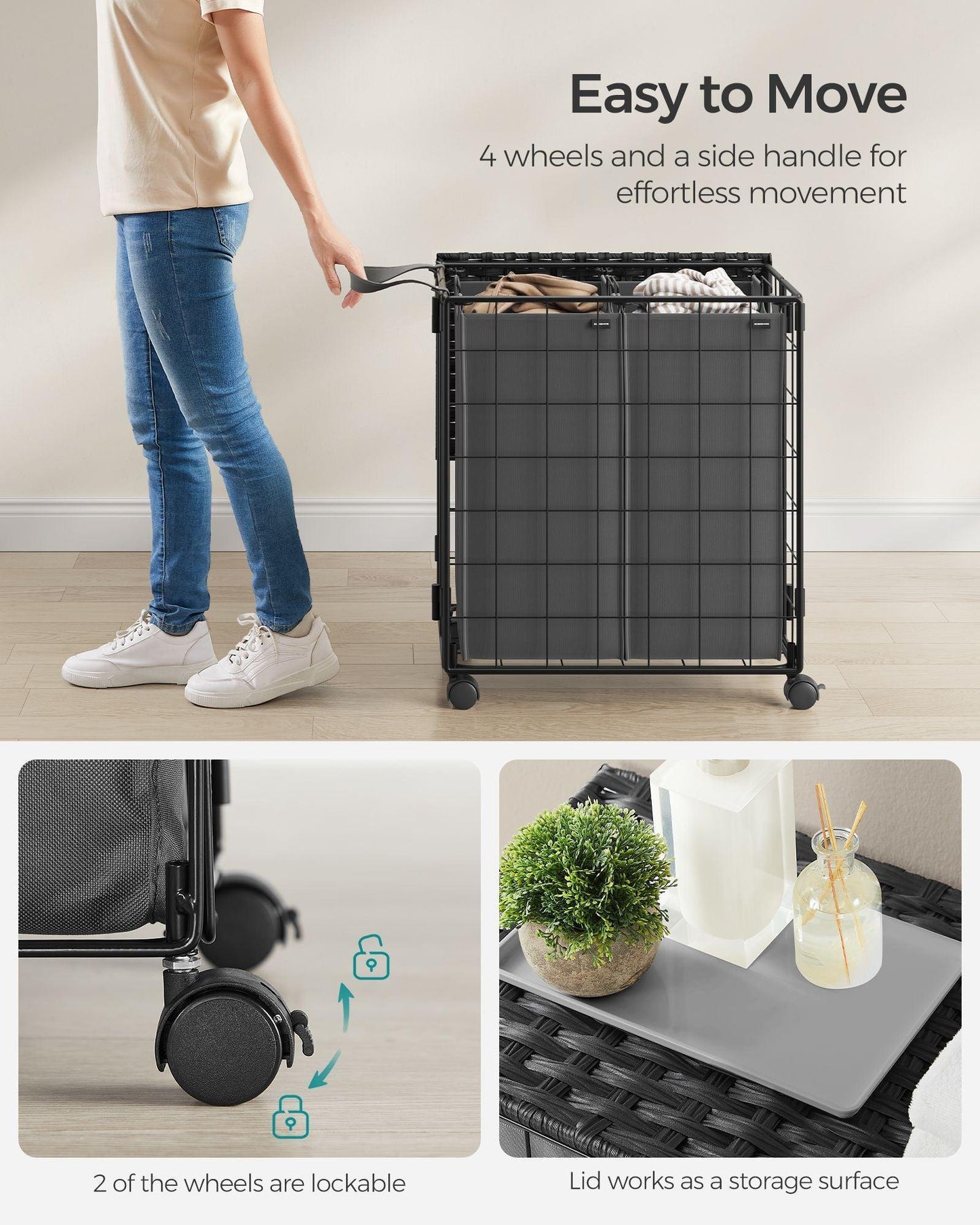 29.1-Gallon Laundry Hamper with Wheels Ink Black and Slate Gray FredCo
