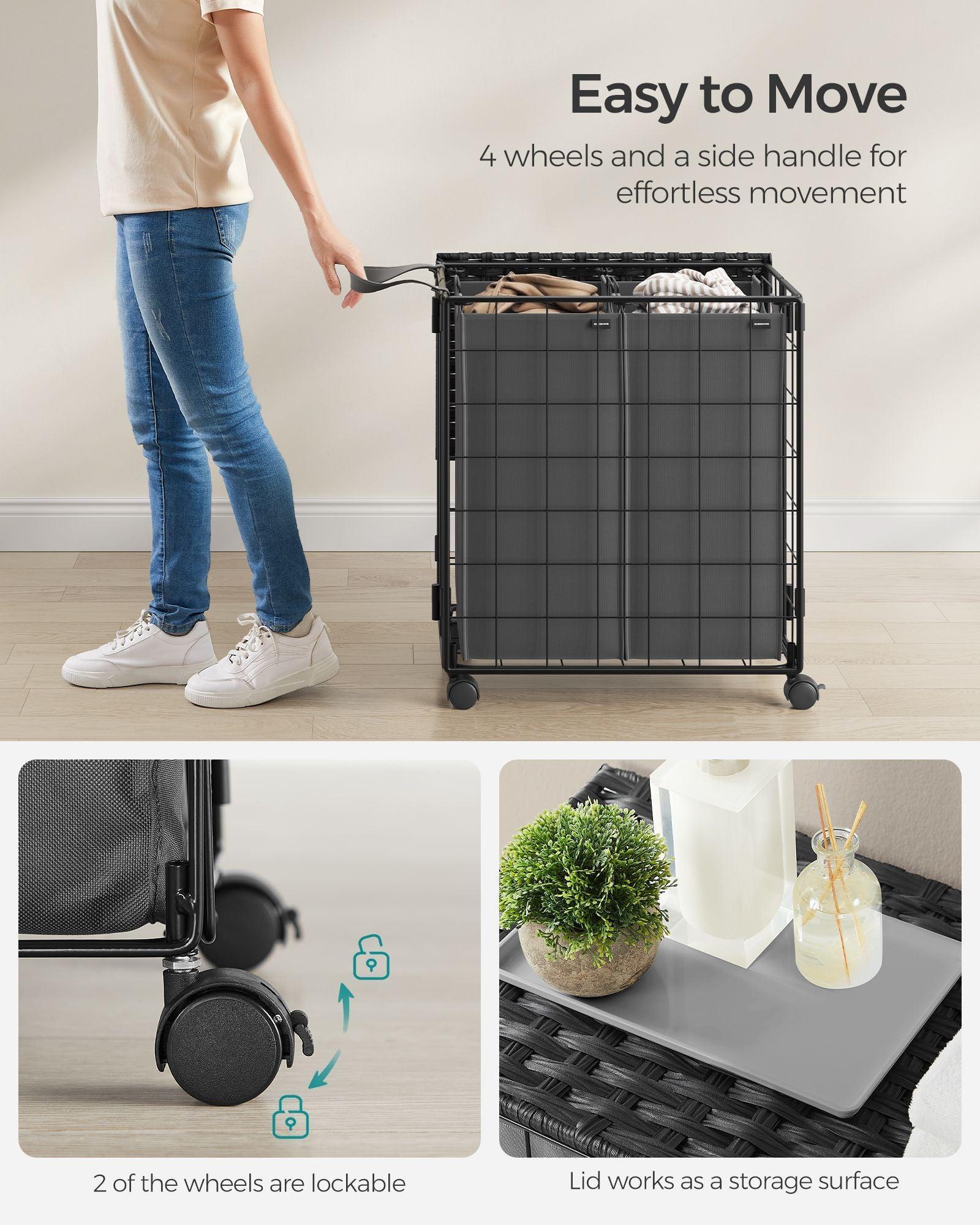 29.1-Gallon Laundry Hamper with Wheels Ink Black and Slate Gray FredCo