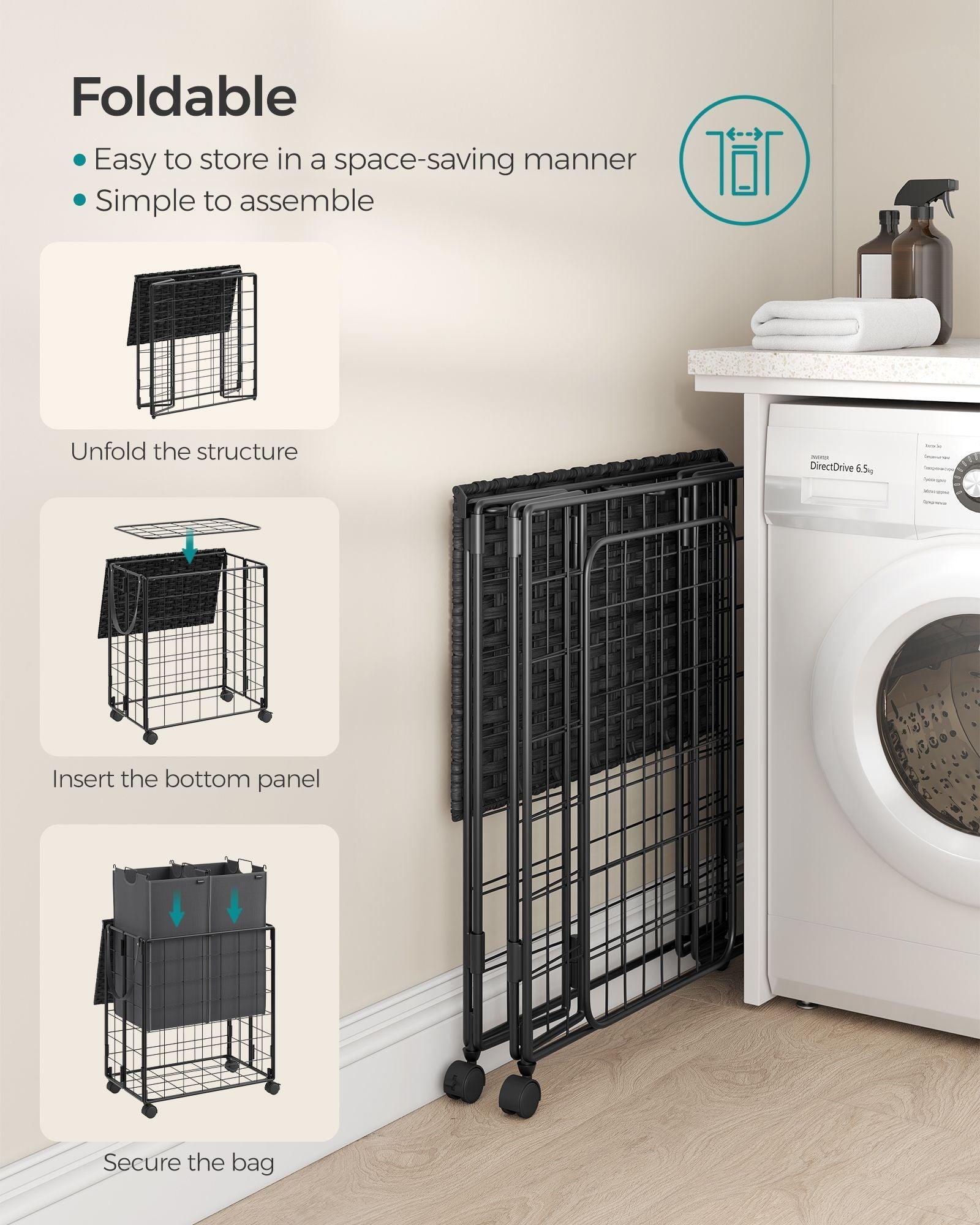 29.1-Gallon Laundry Hamper with Wheels Ink Black and Slate Gray FredCo