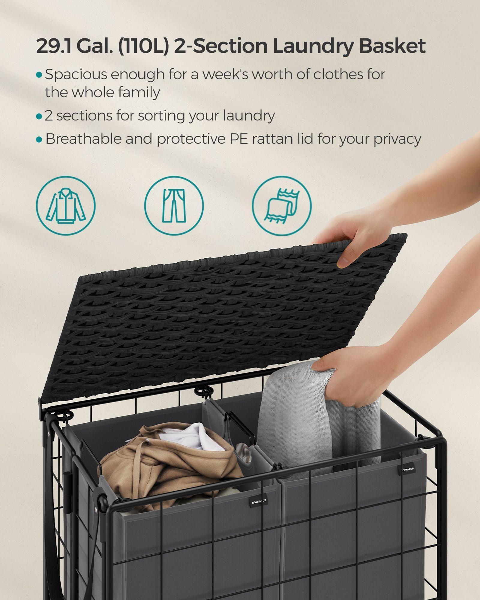 29.1-Gallon Laundry Hamper with Wheels Ink Black and Slate Gray FredCo