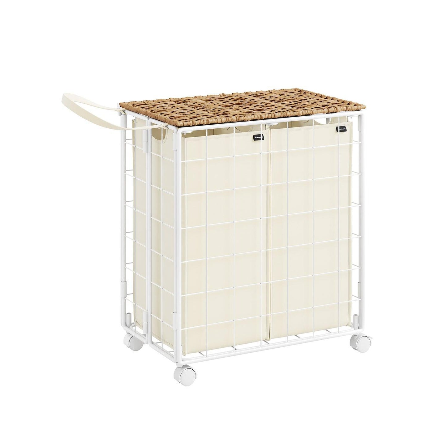 29.1-Gallon Laundry Hamper with Wheels Natural Beige and Cream White FredCo