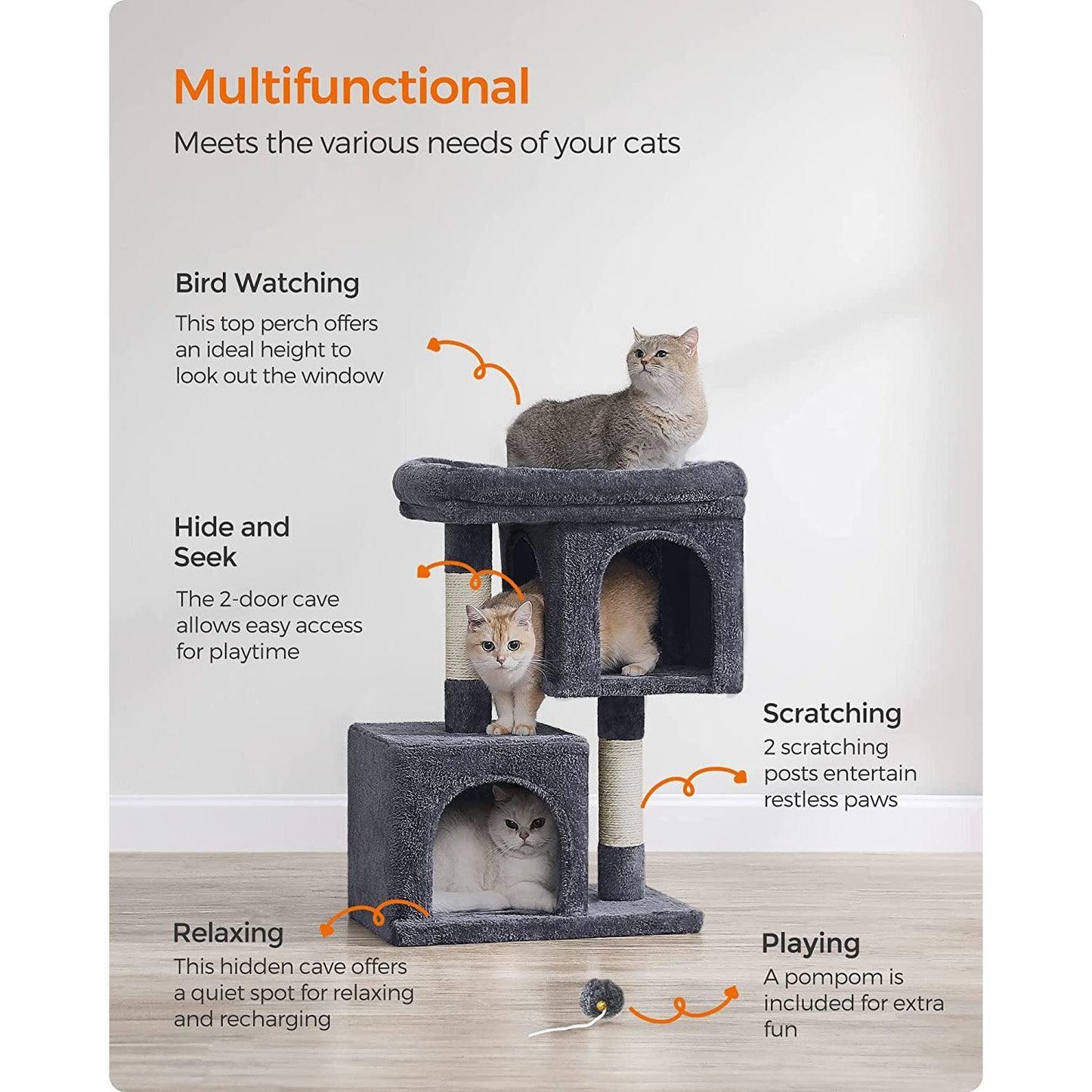29.1-Inch Cat Tree Smoky Gray FredCo
