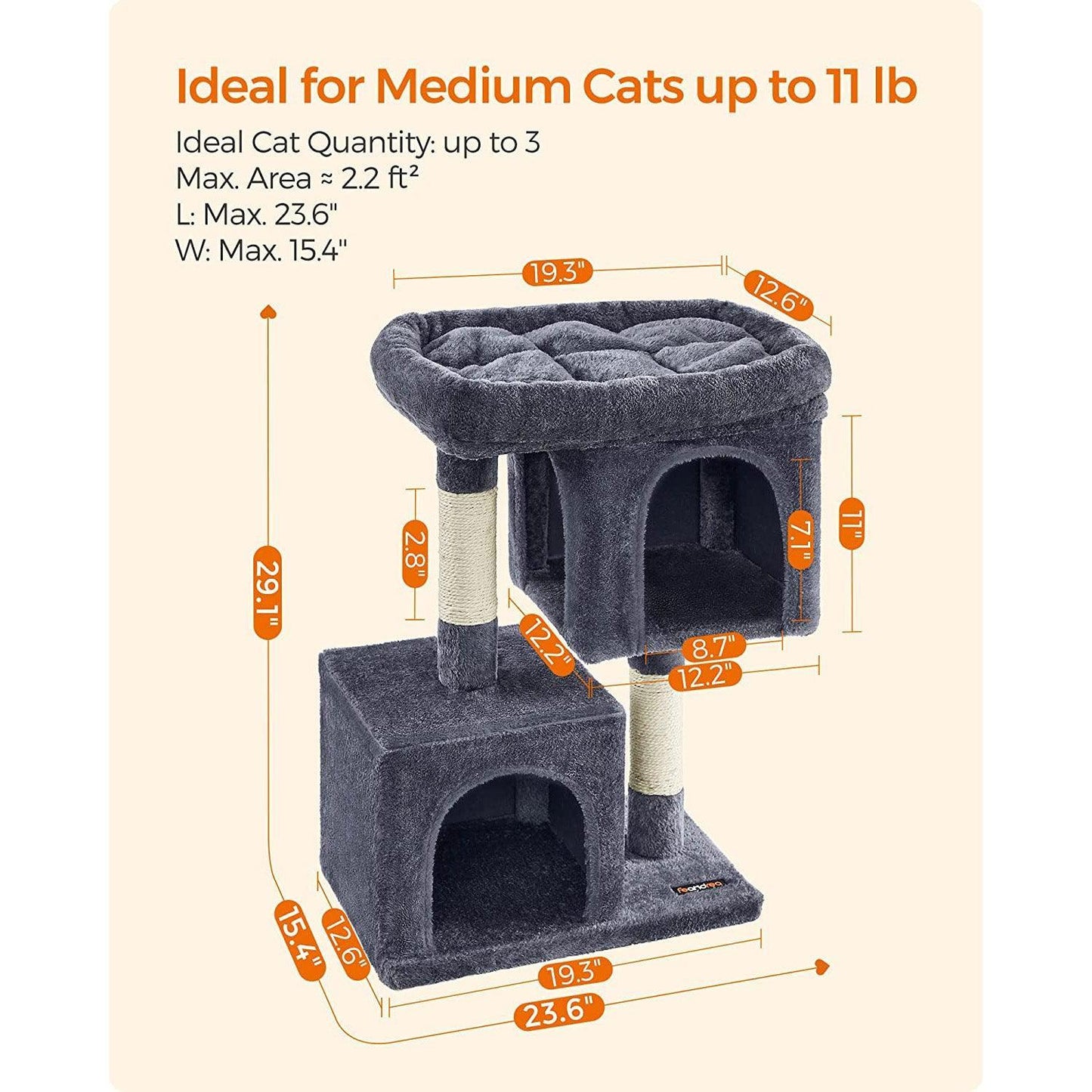 29.1-Inch Cat Tree Smoky Gray FredCo