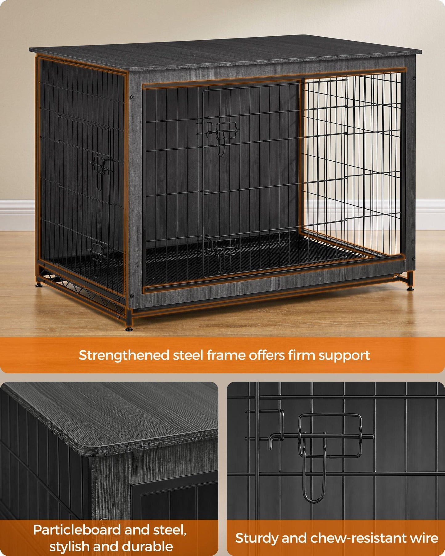 29.5" Wide Heavy-Duty Dog Crate Furniture Ink Black FredCo