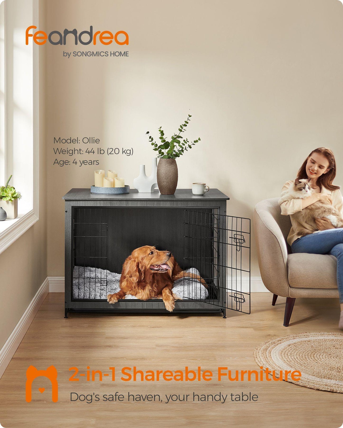 29.5" Wide Heavy-Duty Dog Crate Furniture Ink Black FredCo