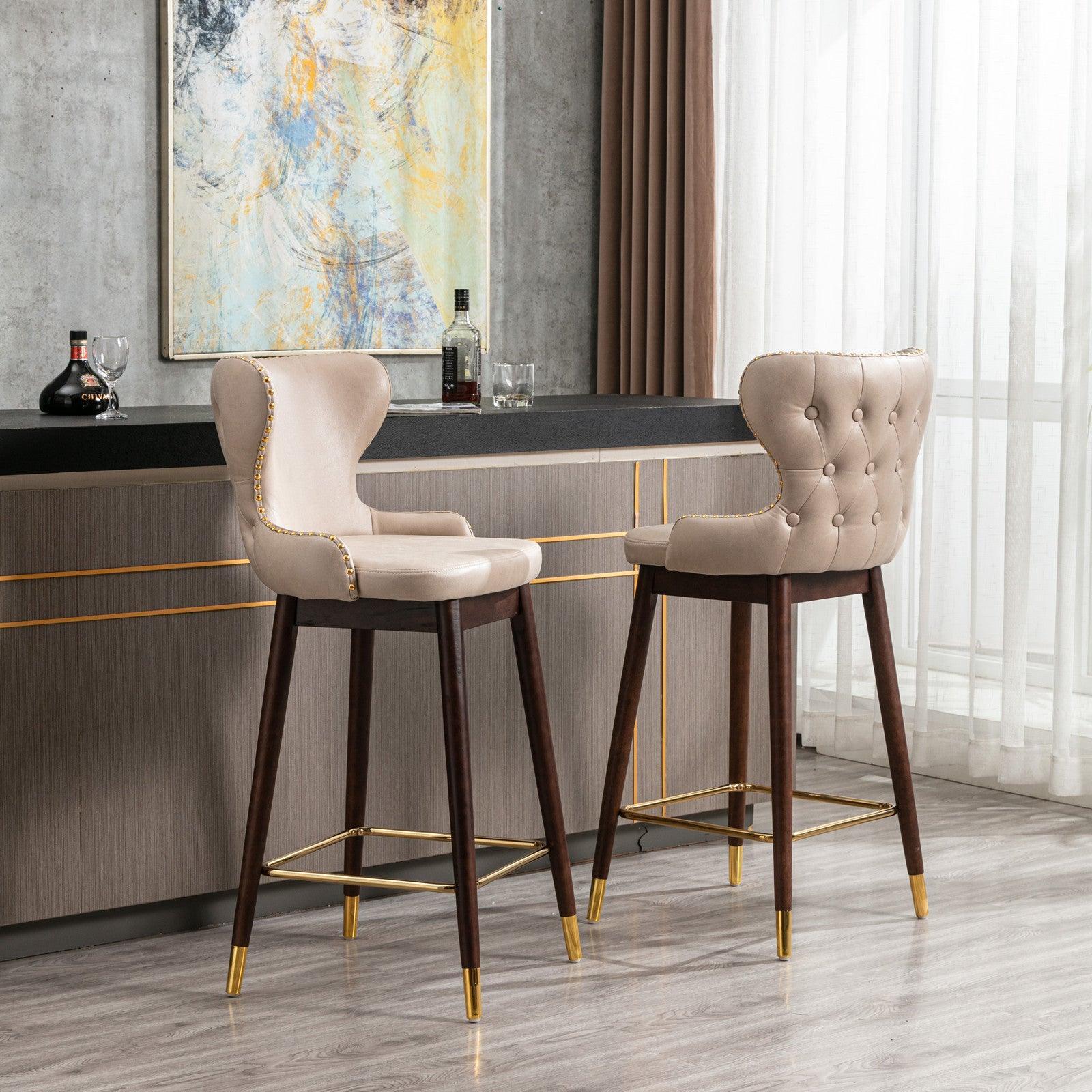 29.9" Modern Leathaire Fabric bar chairs, Tufted Gold Nailhead,Set of 2 FredCo