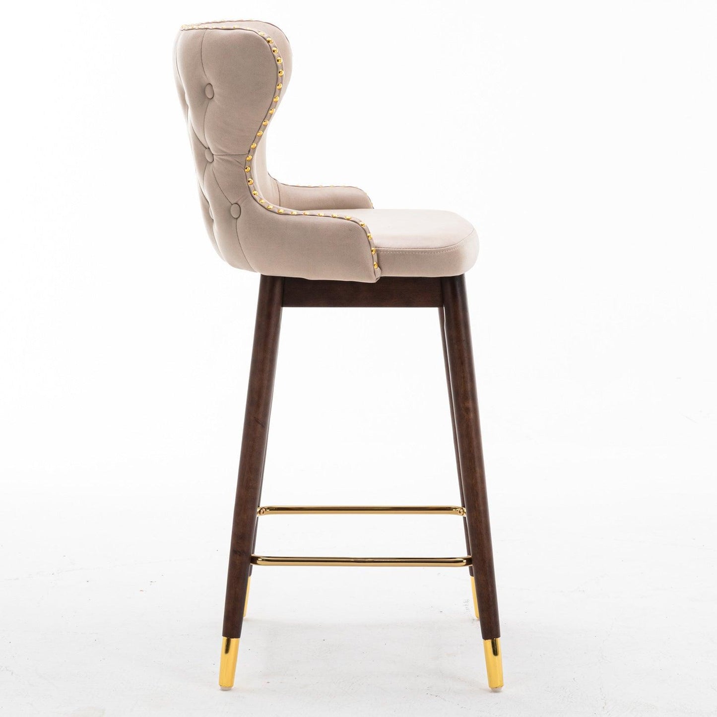 29.9" Modern Leathaire Fabric bar chairs, Tufted Gold Nailhead,Set of 2 FredCo