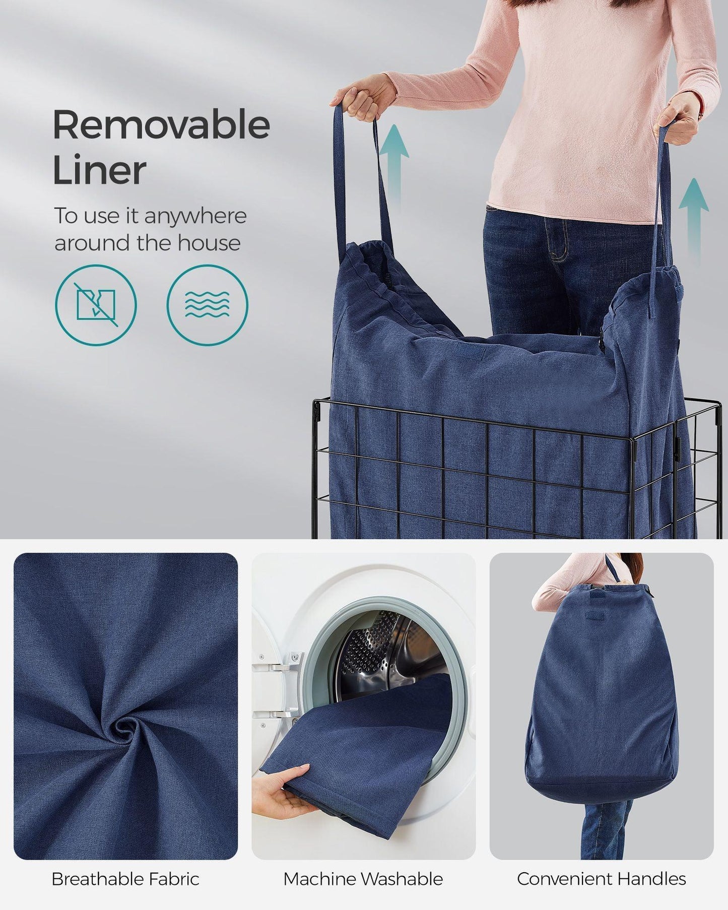 29 Gal. (110L) Laundry Basket, Collapsible Clothes Hamper, Removable and Washable Liner FredCo