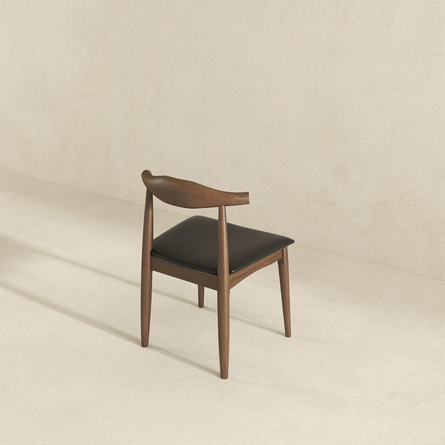 Modern wooden dining chair with dark cushion on neutral background, FredCo International furniture