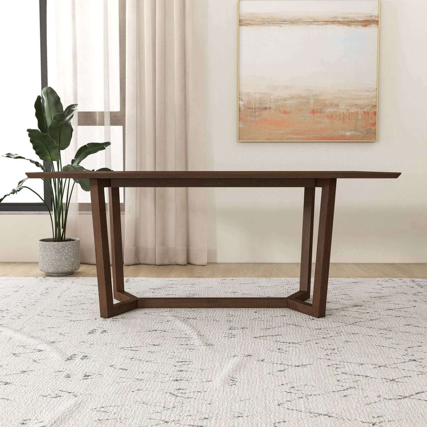 Modern wooden dining table in contemporary living room, FredCo International furniture