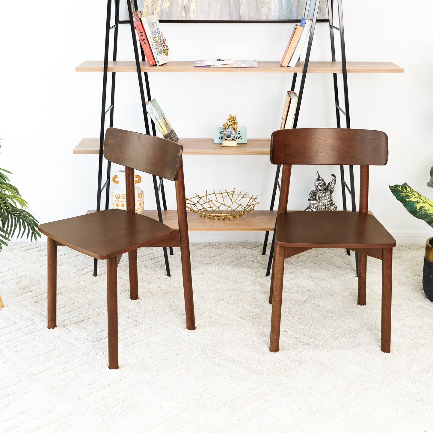 New Design Walnut Dining Chair Set Of 2 - Mid Century Modern Solid Wood Dining Chairs in Rich Walnut Color 17.5'W x 17.7'D x 29.9'H for Living Room Bedroom Outdoor FredCo