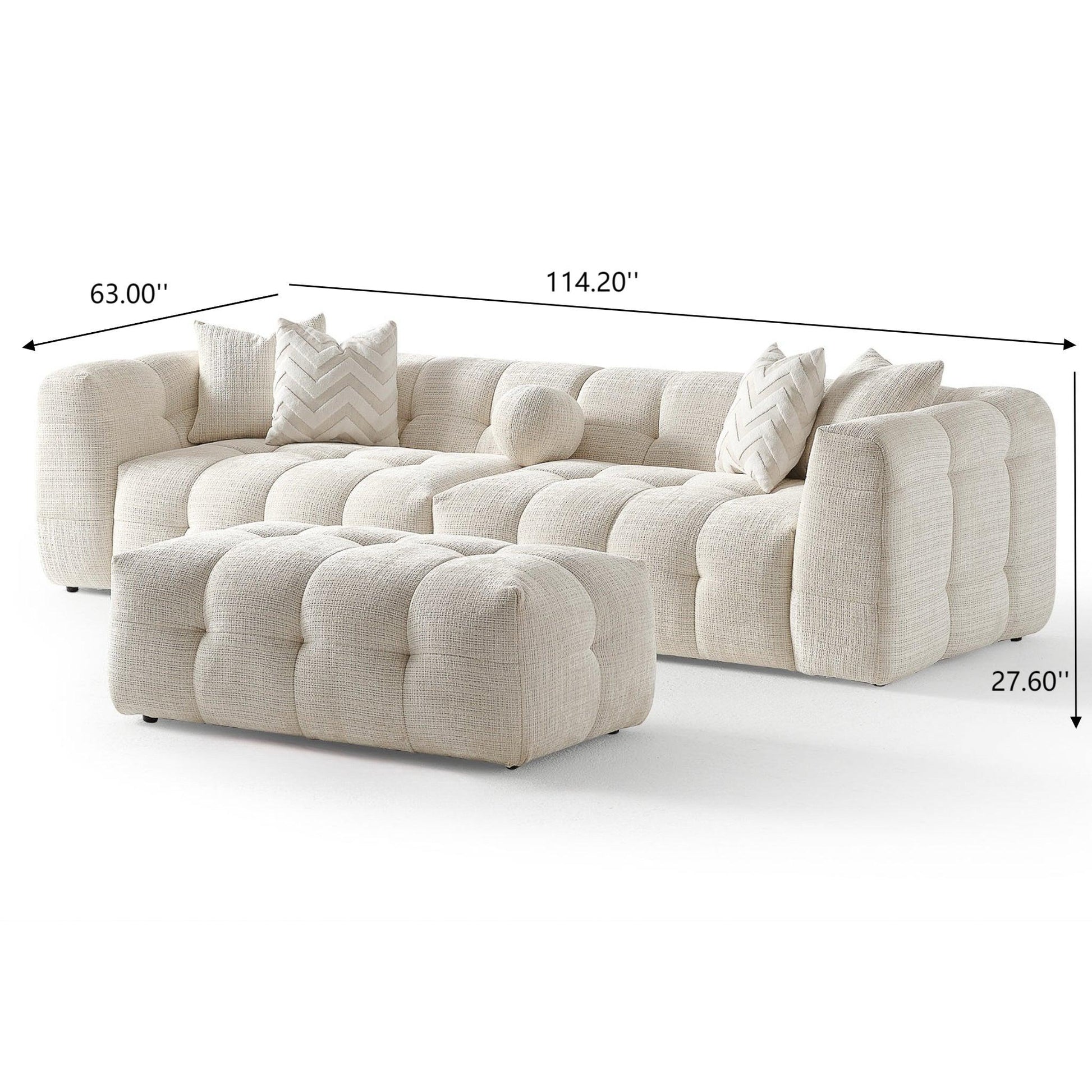 Alana Tufted Ivory Chenille Modular Sectional Sofa with Reconfigurable Layouts and Soft Upholstery FredCo