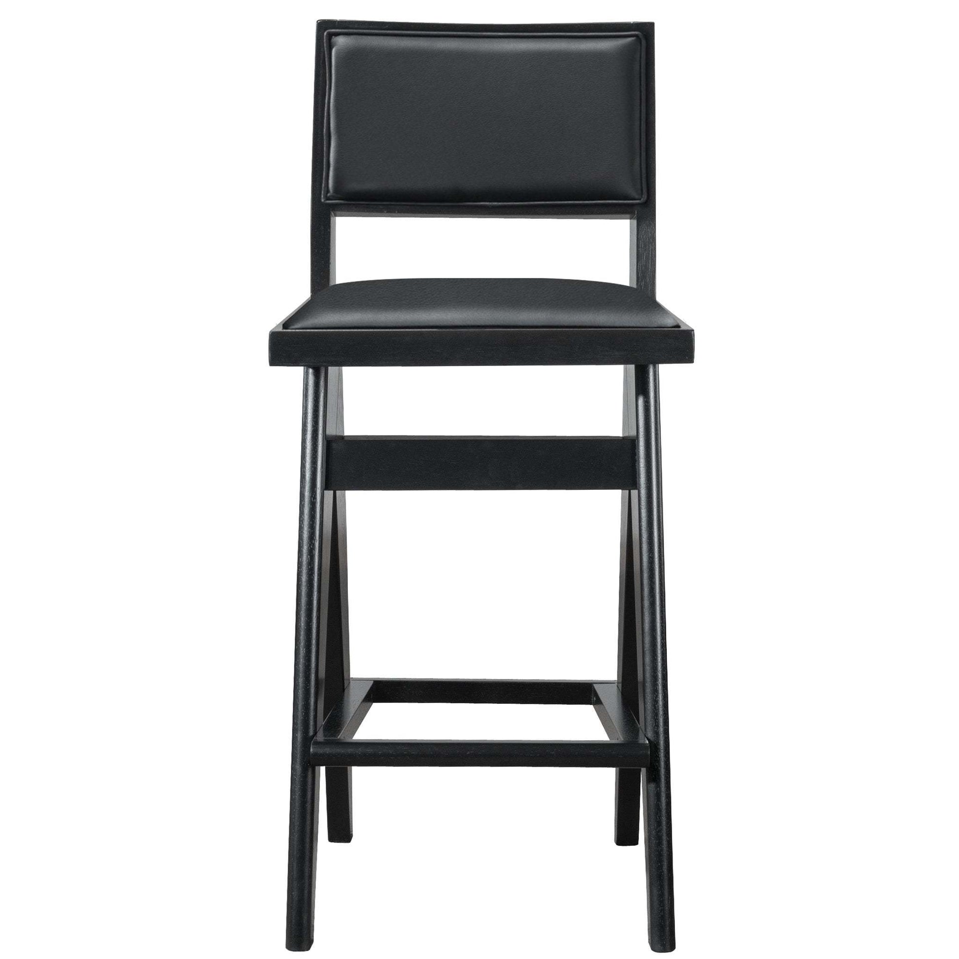 Keira Mid-Century Bar Stool Black PU Leather Solid Wood 18.11 x 17.52 x 38.58 inches Kitchen Counter Barstool with Back Bar Stool (Set of 2) FredCo