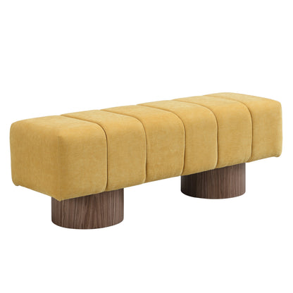 Upholstered Dining Bench, No-Assembly Entryway Bench Ottoman, Yellow Chenille Fabric, 50' Length FredCo