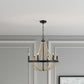 Starry Wood Chandelier Farmhouse Six Candle Light Wood Beaded Black Pendant Light for Dining Room FredCo