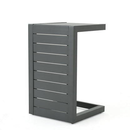 C-Shaped Outdoor Table with Aluminum Frame, Grey