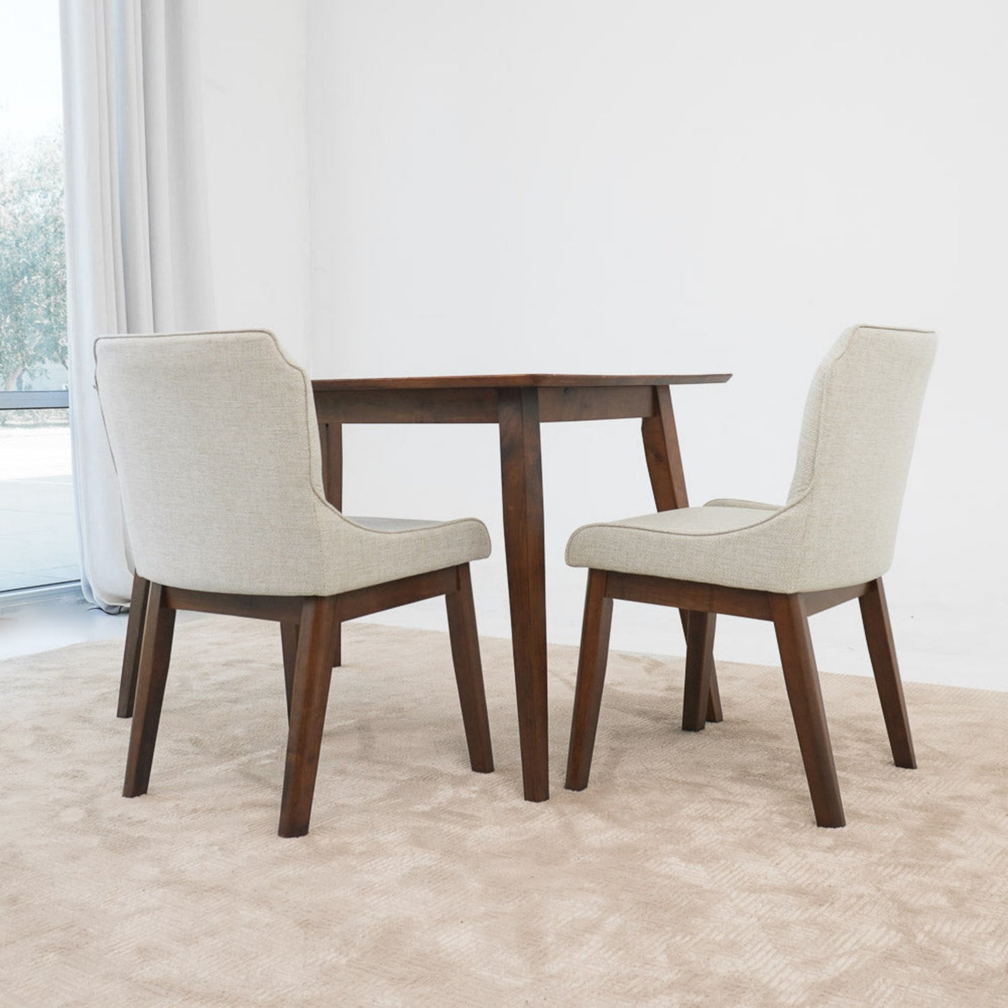 Ellis Mid-Century Modern Dining Chair Set of 2 with Full-Back Support in Beige Linen FredCo