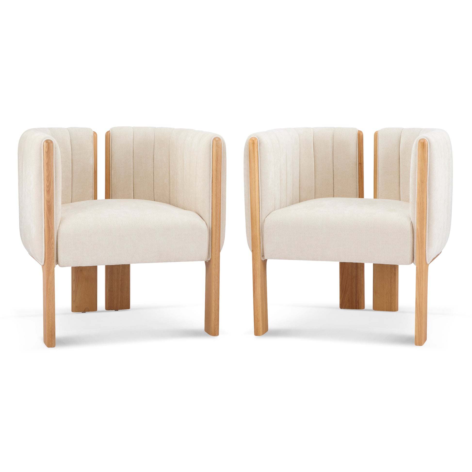 Dining Chairs Set of 2, Modern Stylish Seating with Natural Rubber Wood Frame and Beige Fabric, 225lbs Capacity, for Dining Area, Living Space FredCo