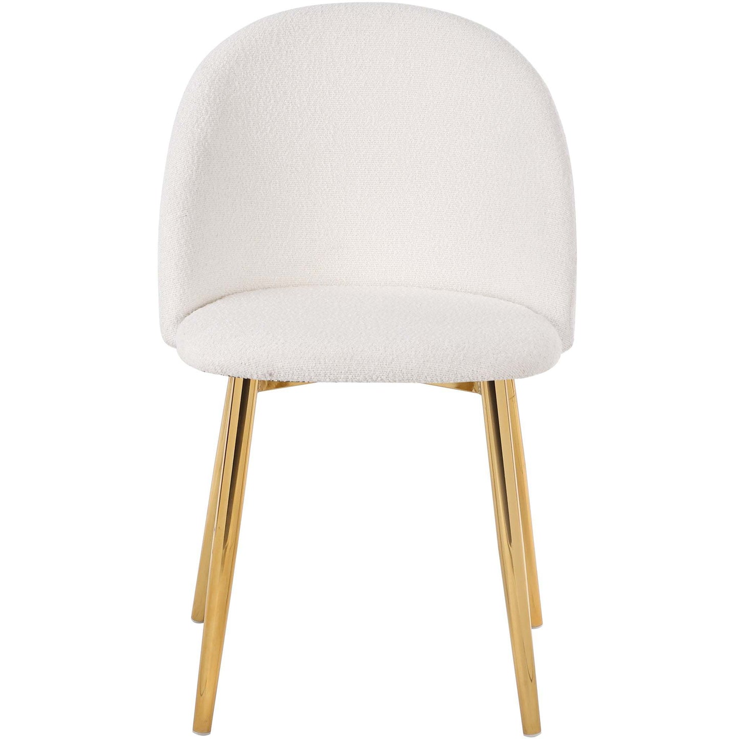 Modern white upholstered chair with gold metal legs, ideal for living or dining rooms