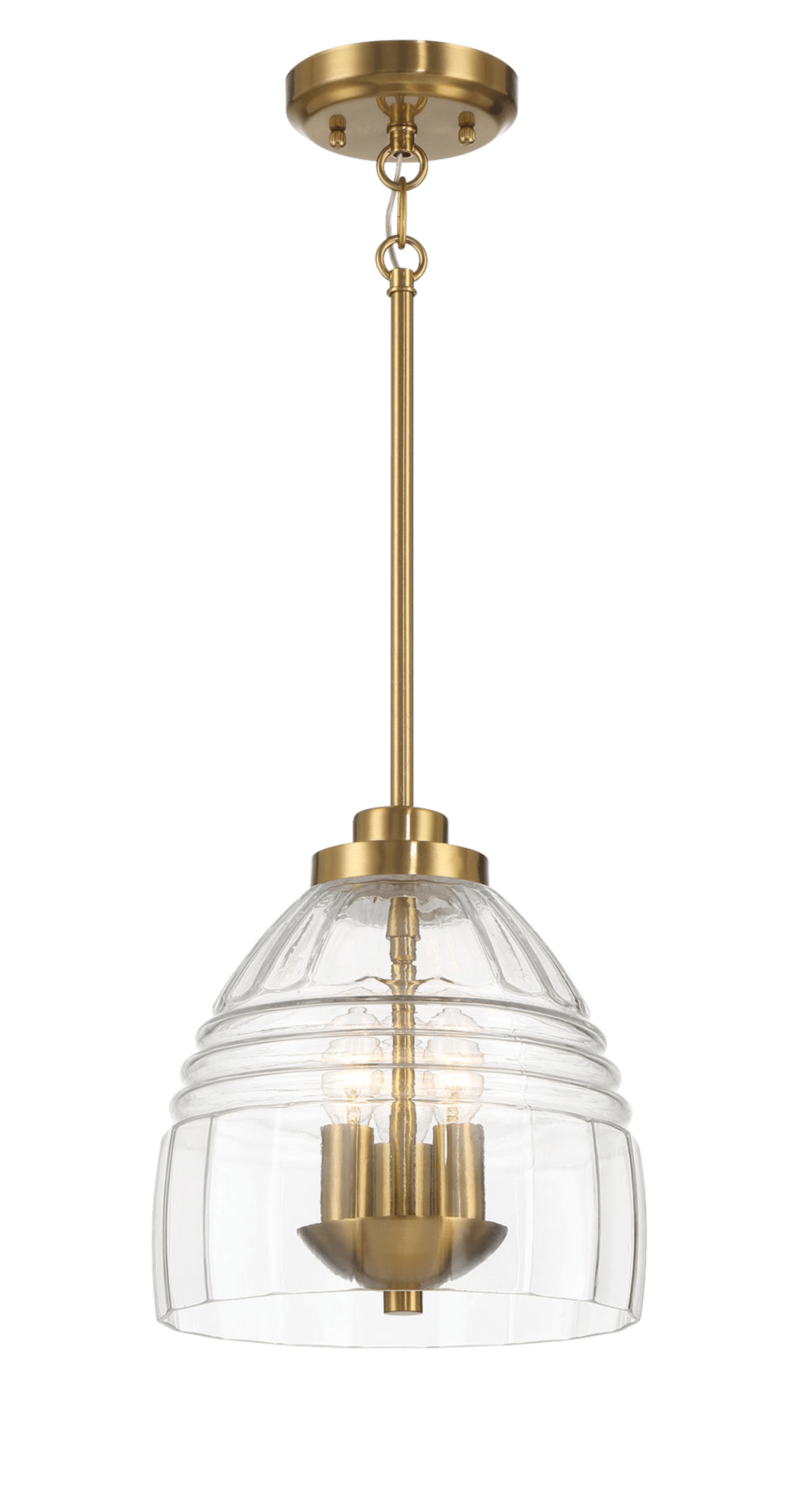 Modern brass and glass pendant light fixture, stylish home lighting from FredCo International